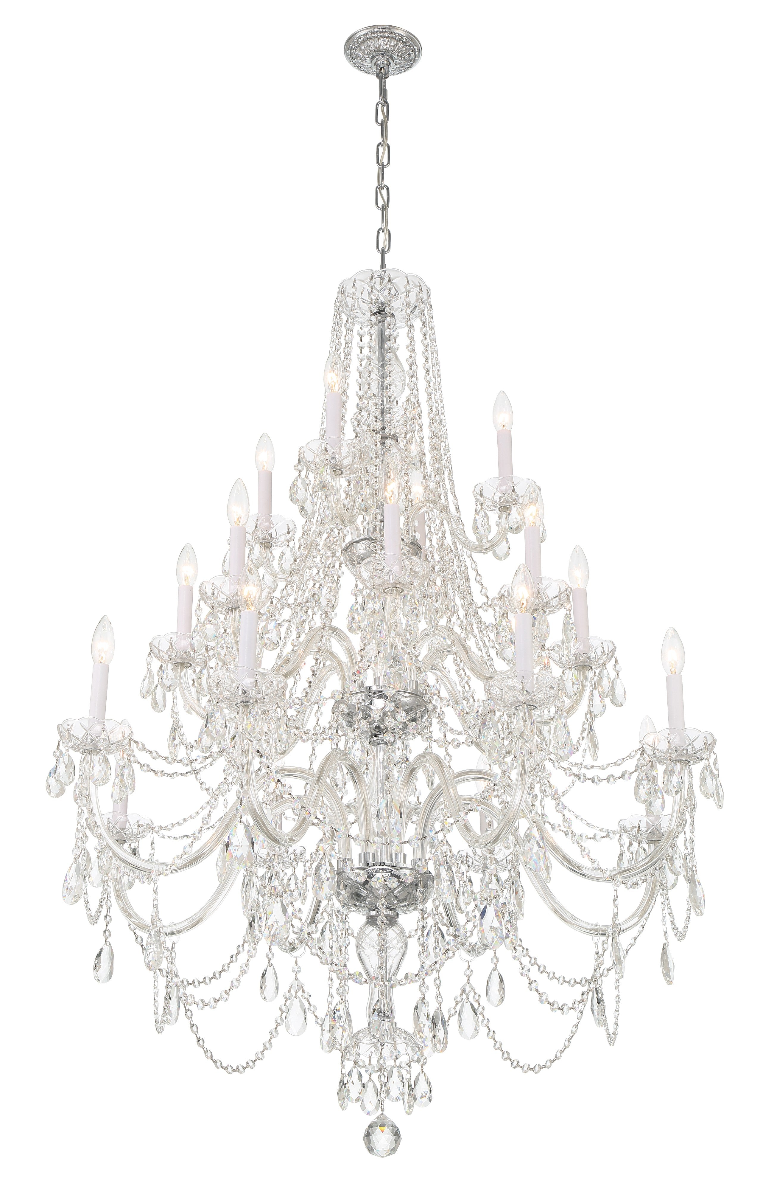 Crystorama Traditional Crystal 1157-CH-CL-MWP – 38 Inch – 20 Light – Chandelier – Clear Crystal – Polished Chrome – Damp Rated
