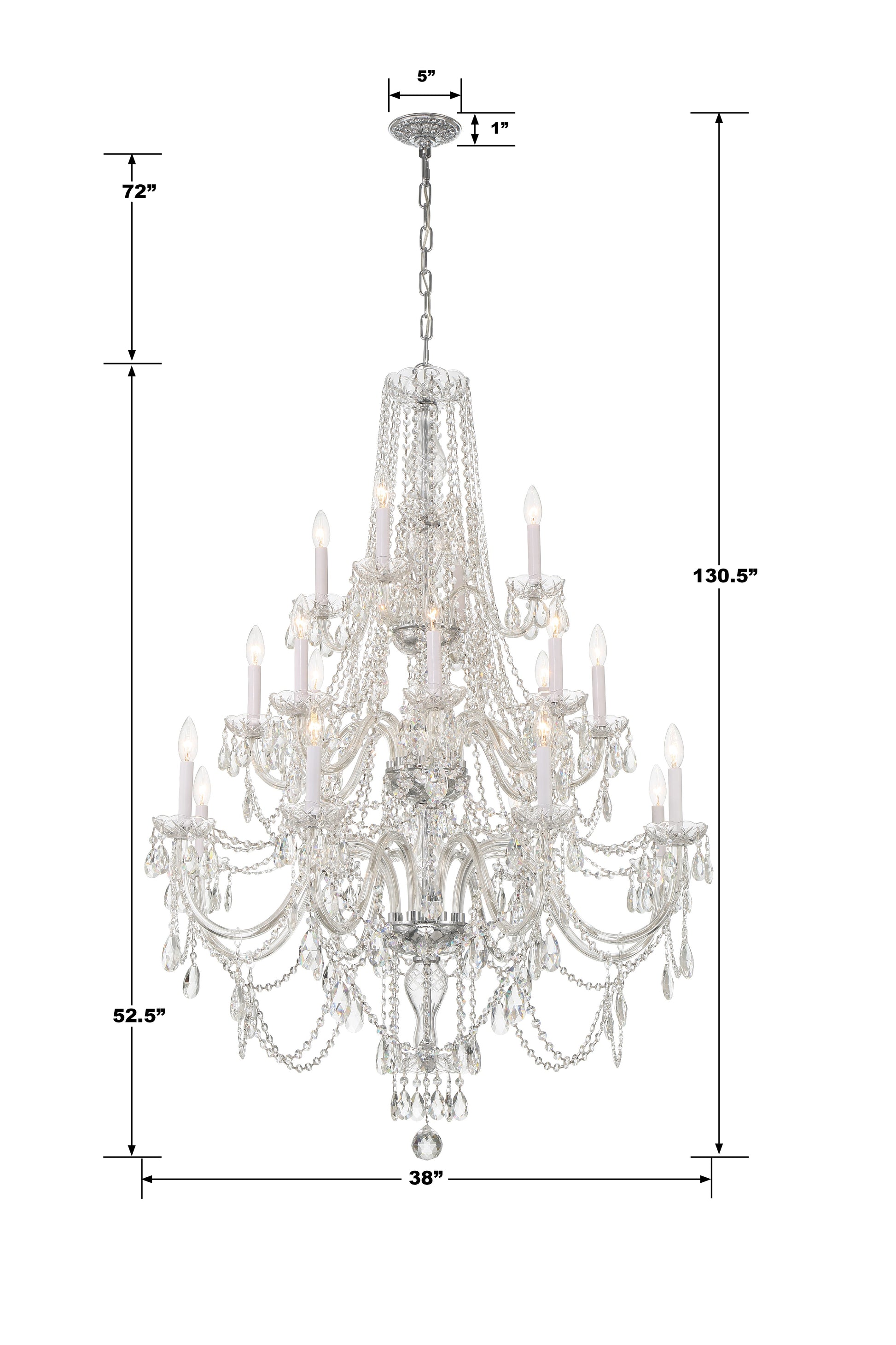 Crystorama Traditional Crystal 1157-CH-CL-MWP – 38 Inch – 20 Light – Chandelier – Clear Crystal – Polished Chrome – Damp Rated