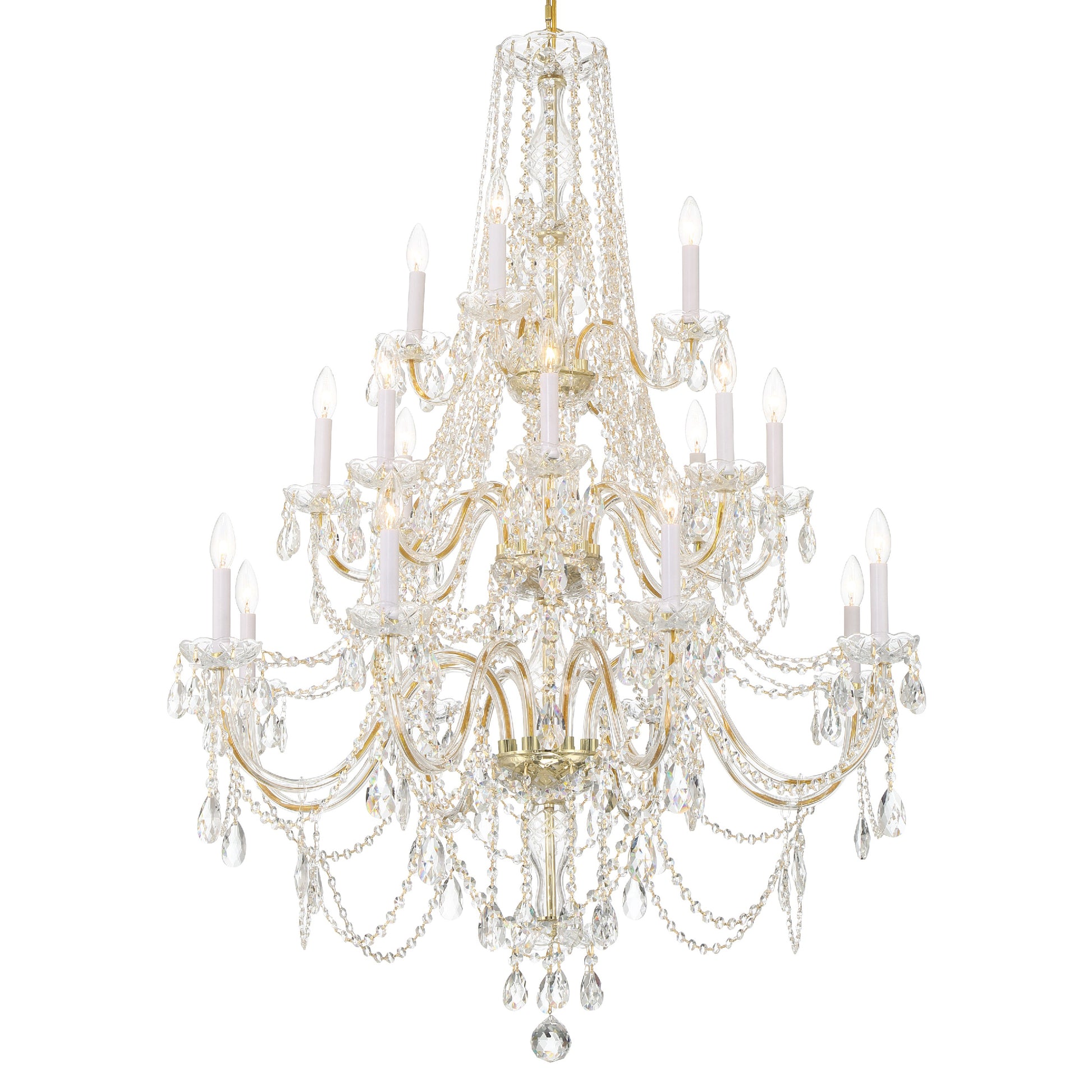 Crystorama Traditional Crystal 1157-PB-CL-MWP – 38 Inch – 20 Light – Chandelier – Clear Crystal – Polished Brass – Damp Rated