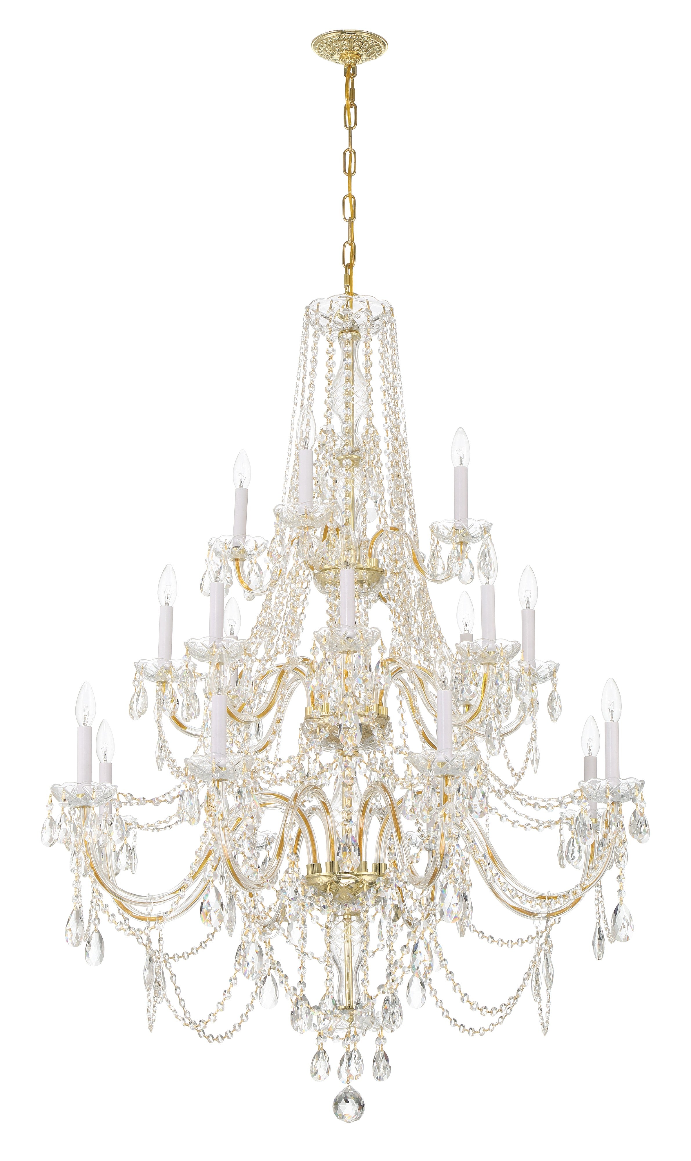 Crystorama Traditional Crystal 1157-PB-CL-MWP – 38 Inch – 20 Light – Chandelier – Clear Crystal – Polished Brass – Damp Rated