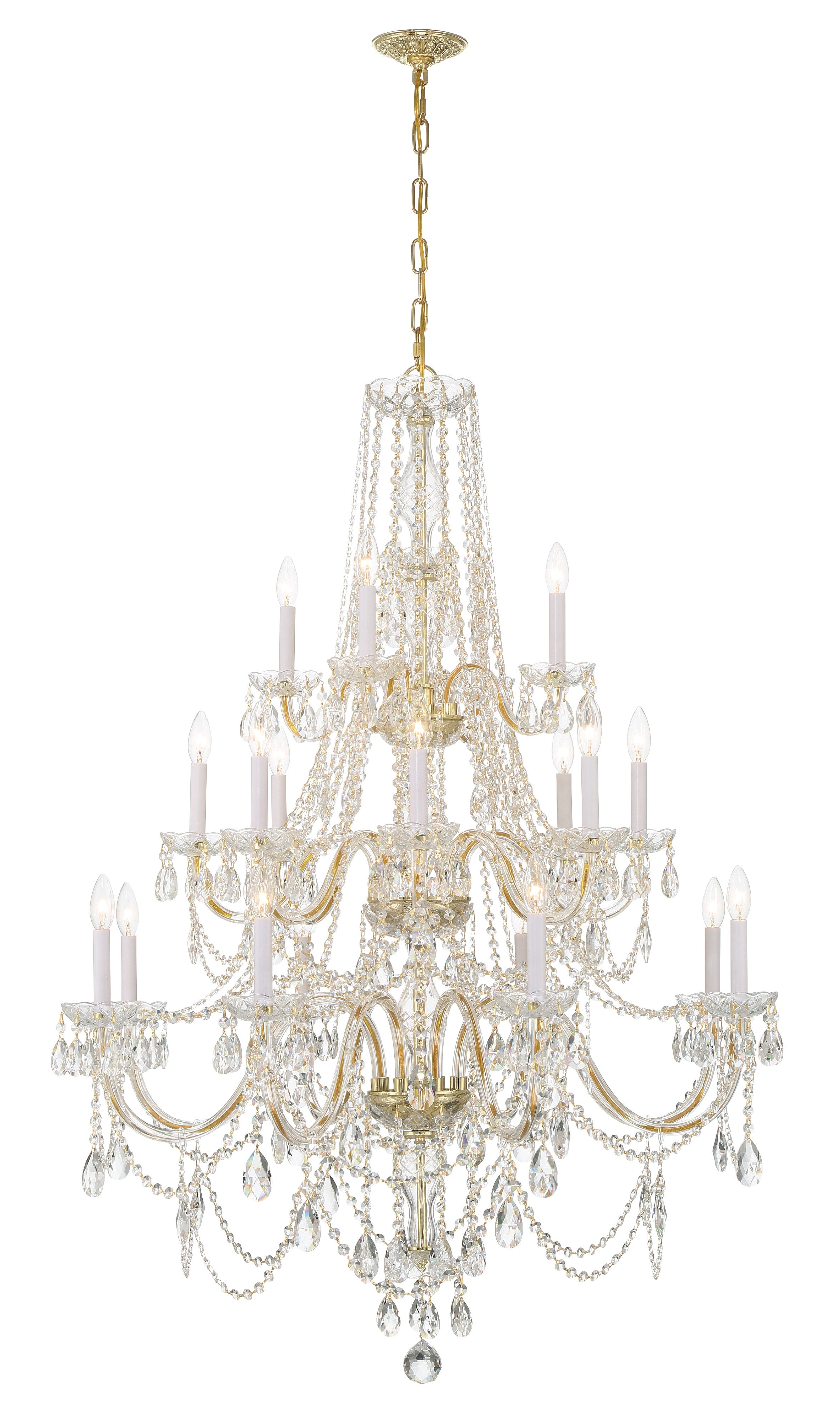 Crystorama Traditional Crystal 1157-PB-CL-MWP – 38 Inch – 20 Light – Chandelier – Clear Crystal – Polished Brass – Damp Rated