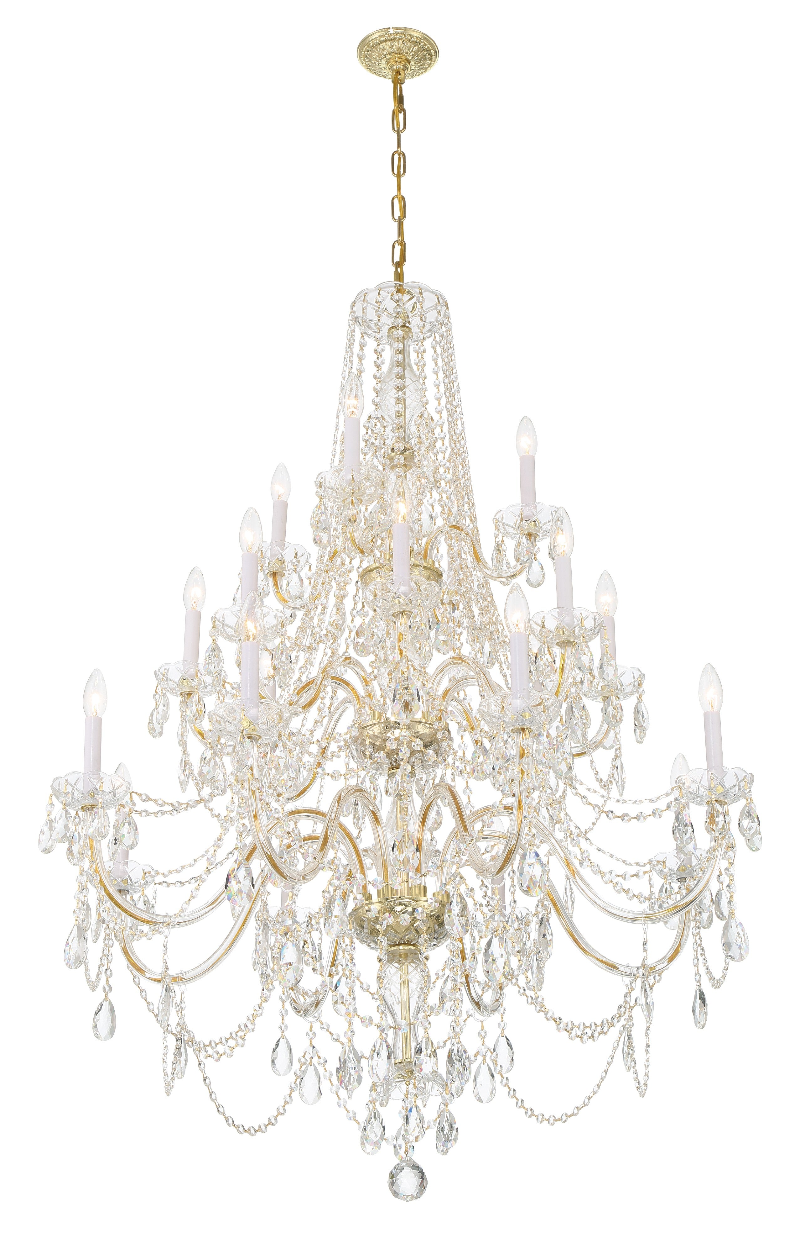 Crystorama Traditional Crystal 1157-PB-CL-MWP – 38 Inch – 20 Light – Chandelier – Clear Crystal – Polished Brass – Damp Rated