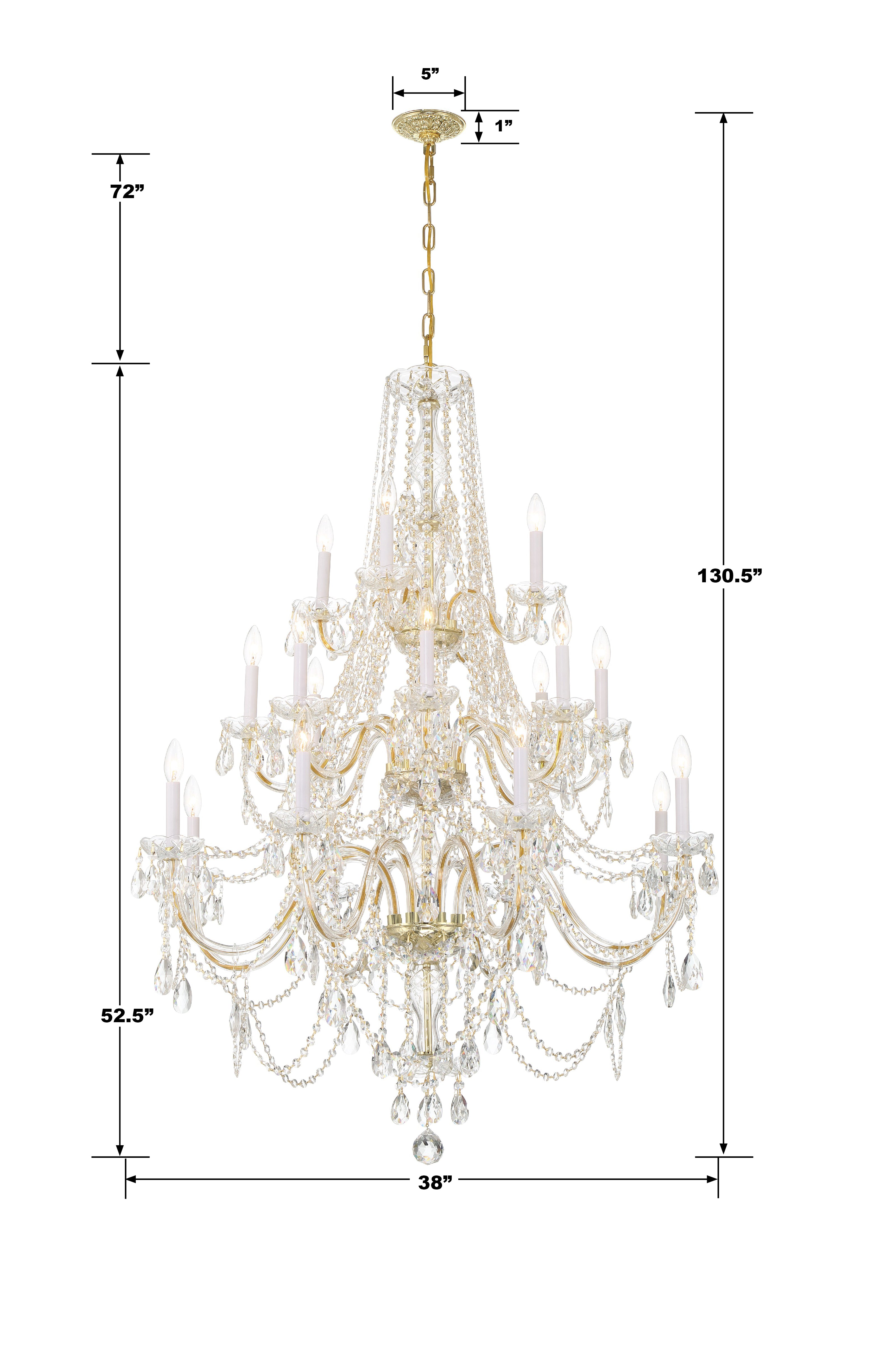 Crystorama Traditional Crystal 1157-PB-CL-MWP – 38 Inch – 20 Light – Chandelier – Clear Crystal – Polished Brass – Damp Rated