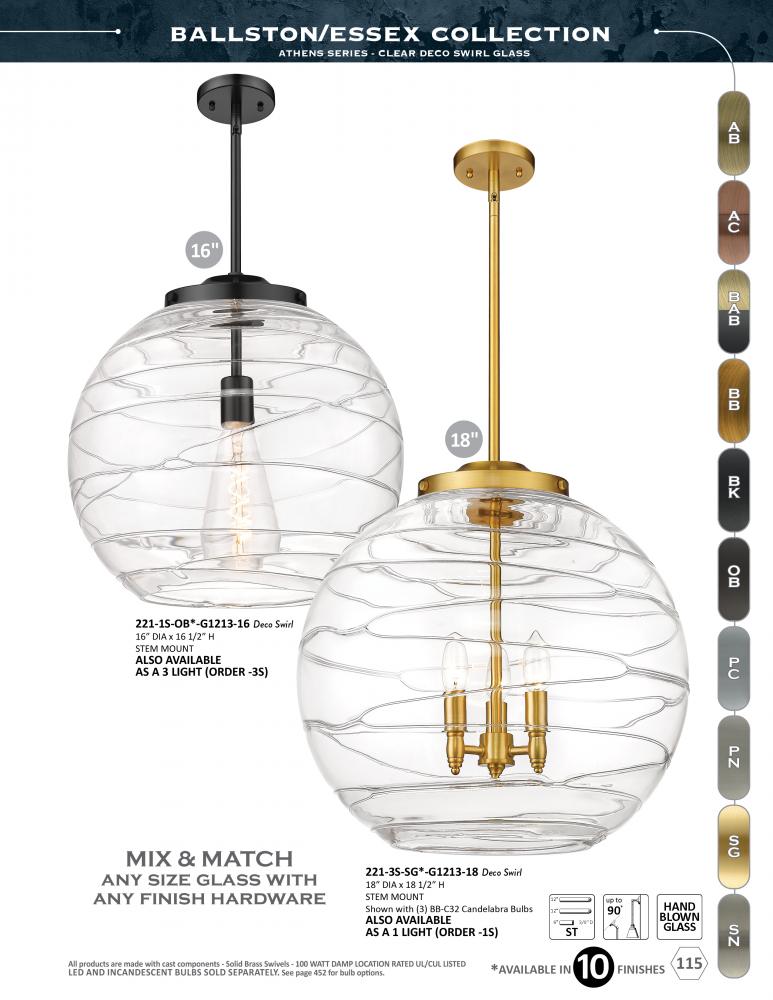 Innovations Lighting 221-3S-BAB-G1213-16-LED Pendant Contemporary - Antique Brass