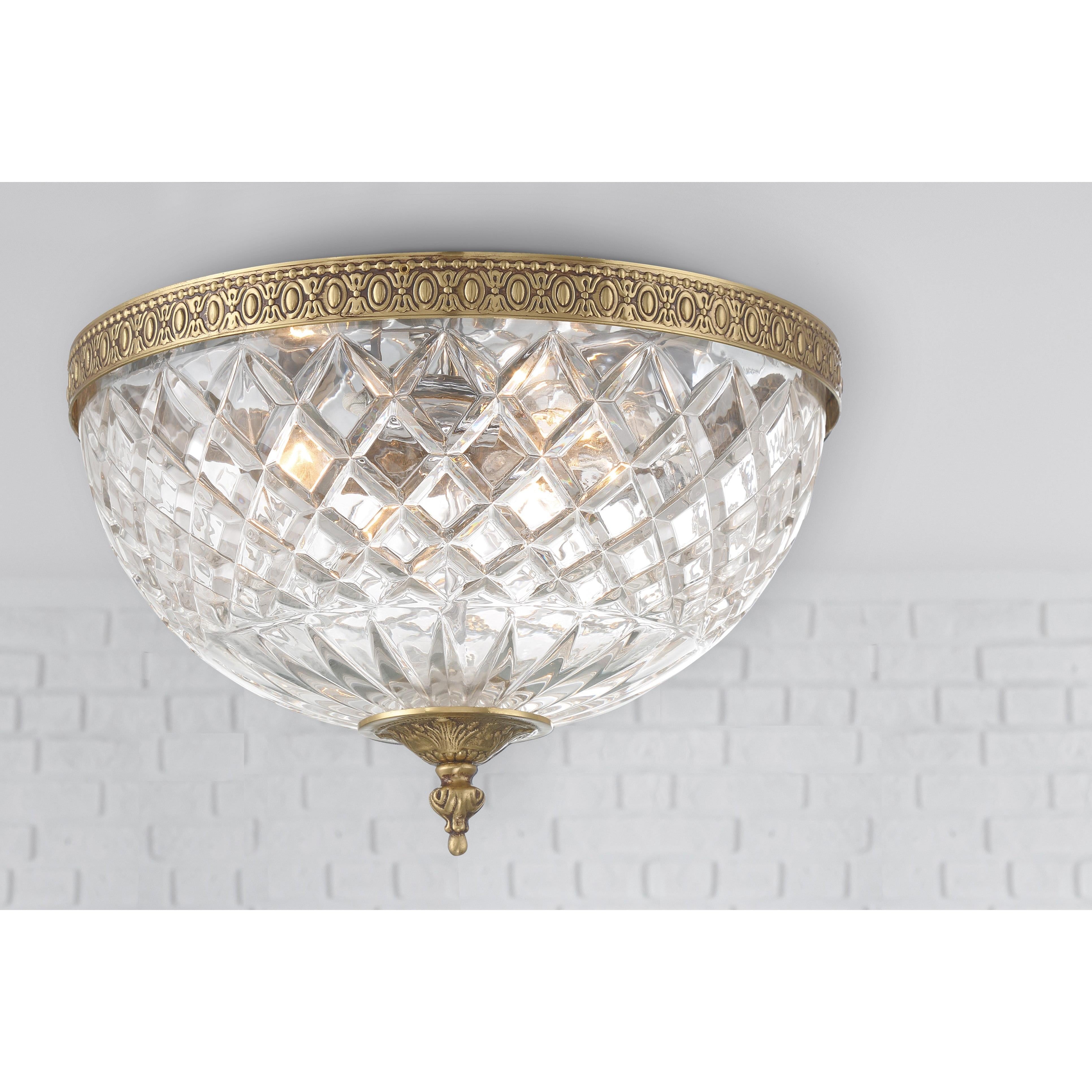 Crystorama Radley 117-12-OB – 12 Inch – 3 Light – Semi Flush Mount Light – Olde Brass – Damp Rated
