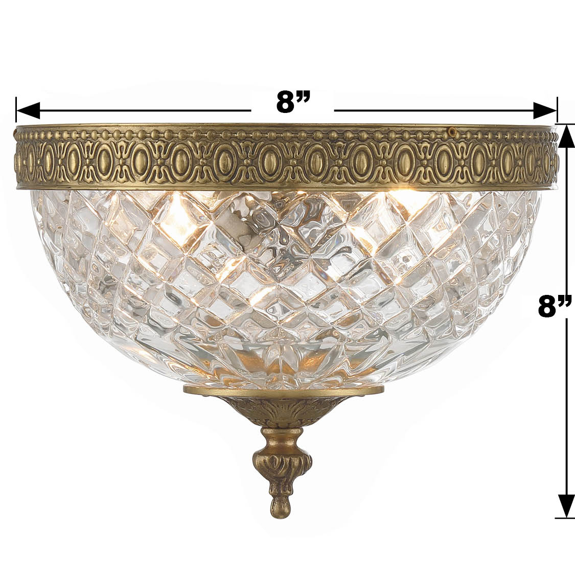 Crystorama Radley 117-8-OB – 8 Inch – 2 Light – Semi Flush Mount Light – Olde Brass – Damp Rated