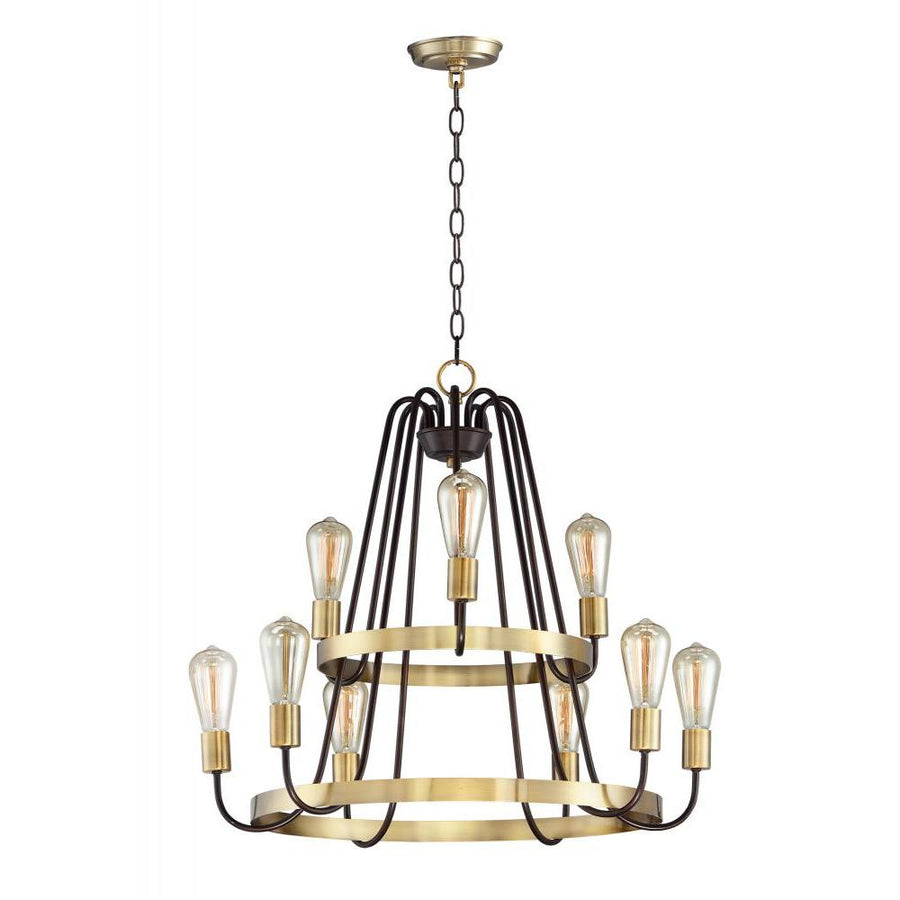 Haven 27 Inch 9 Light Multi-Tier Chandelier – Oil Rubbed Bronze / Antique Brass