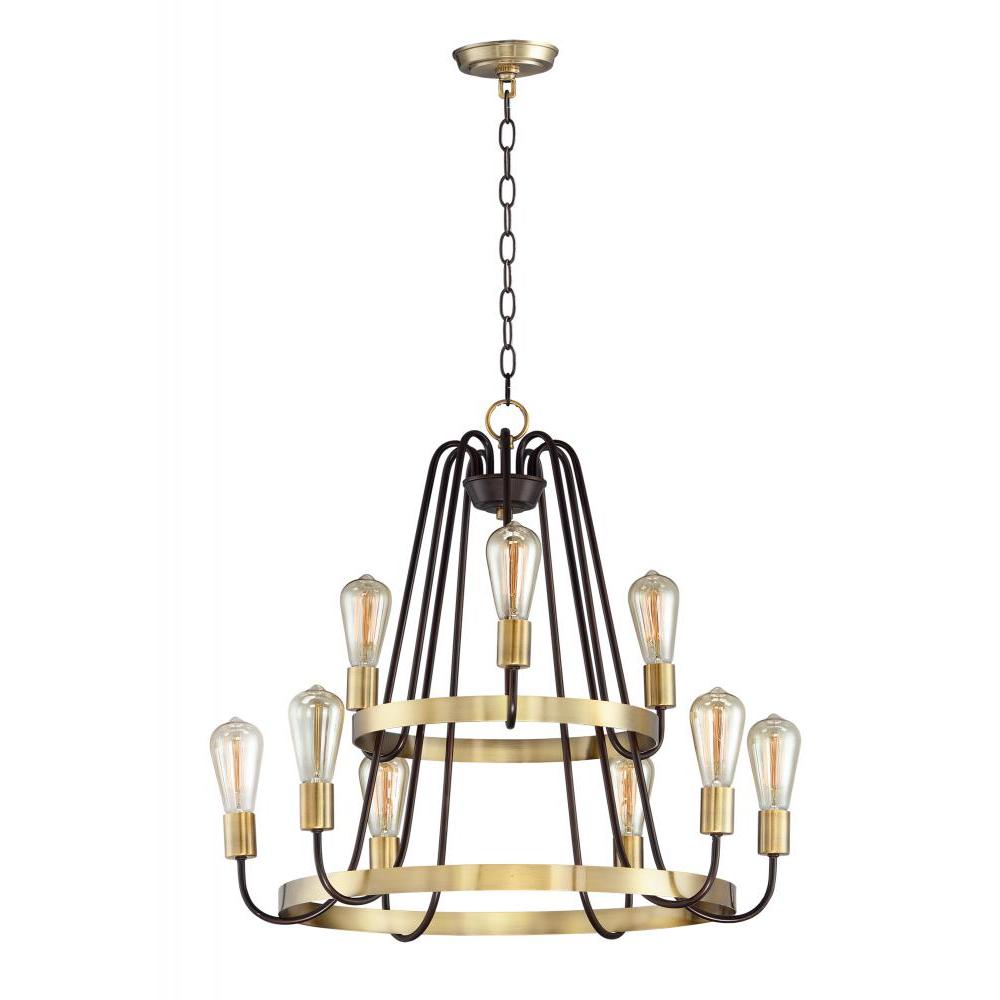 Haven 27 Inch 9 Light Multi-Tier Chandelier – Oil Rubbed Bronze / Antique Brass