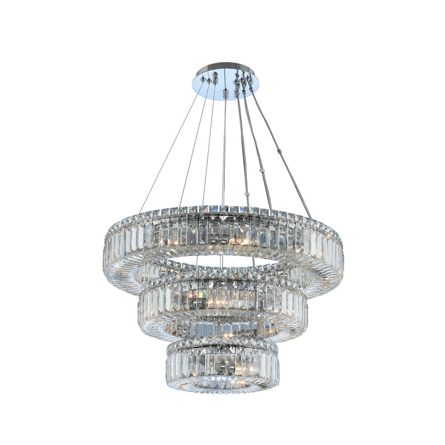 Quantum Rondelle Luxury Crystal 3 Tier Pendant – Polished Chrome