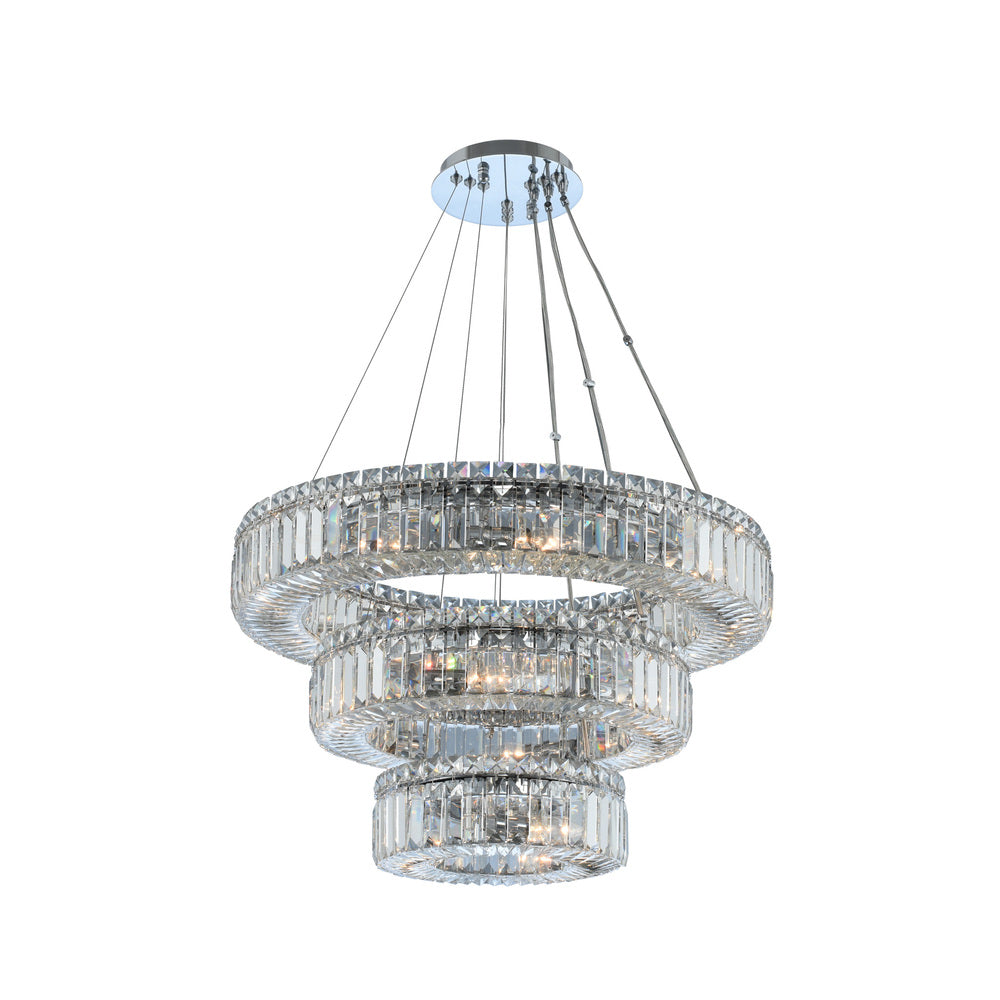 Quantum Rondelle Luxury Crystal 3 Tier Pendant – Polished Chrome