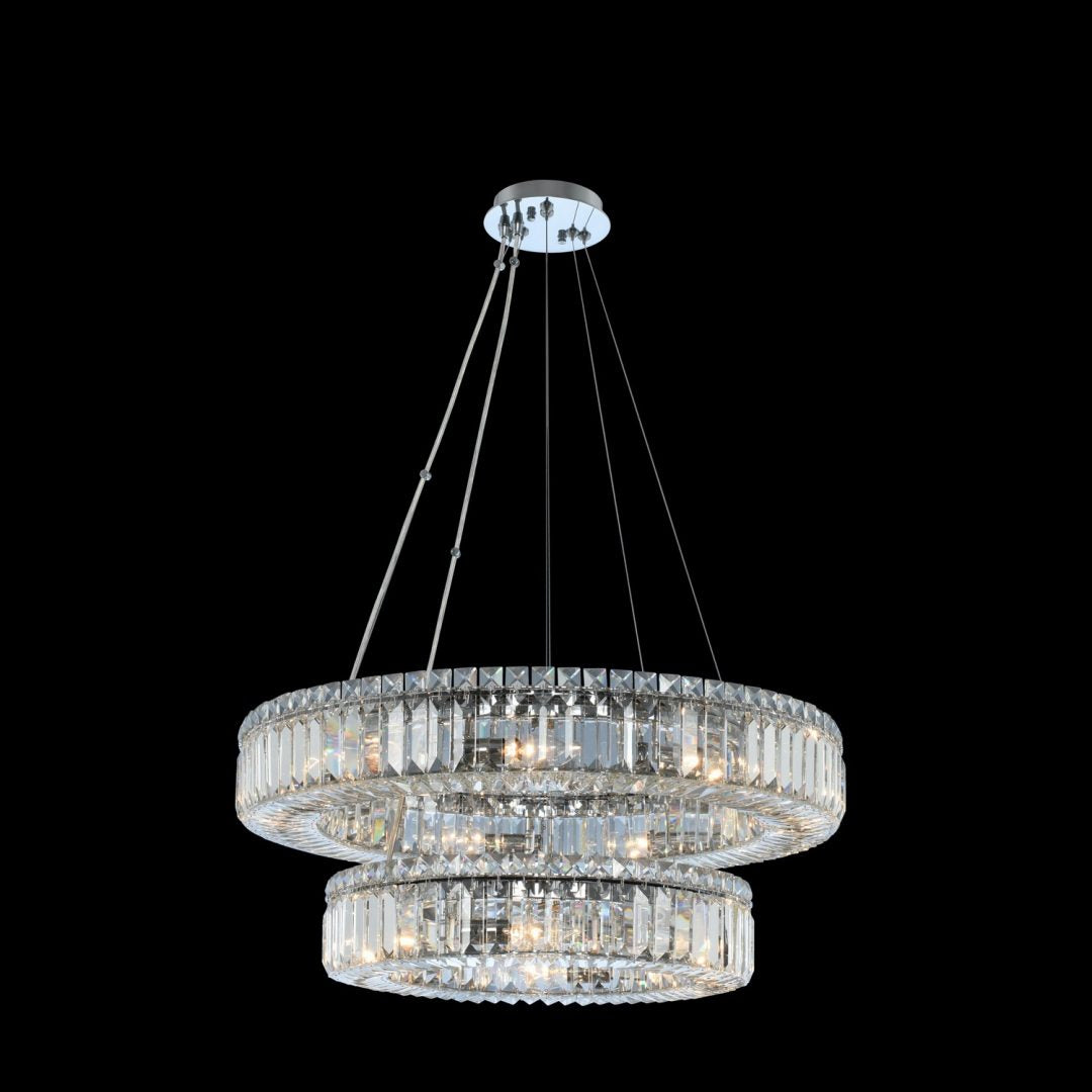 Quantum Rondelle 15 Light 2Tier Pendant – Polished Chrome by Allegri Crystal