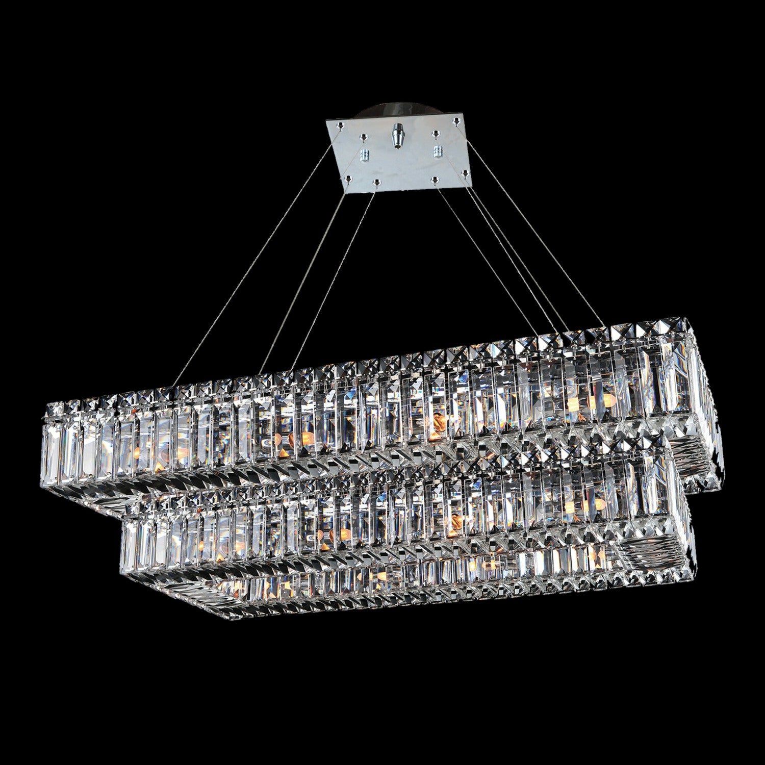 Baguette (29.5" + 19.5")  2 Tier Pendant – Polished Chrome by Allegri Crystal