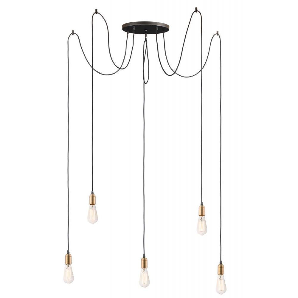 Early Electric 13.75 Inch 5 Light Pendant – Black / Antique Brass