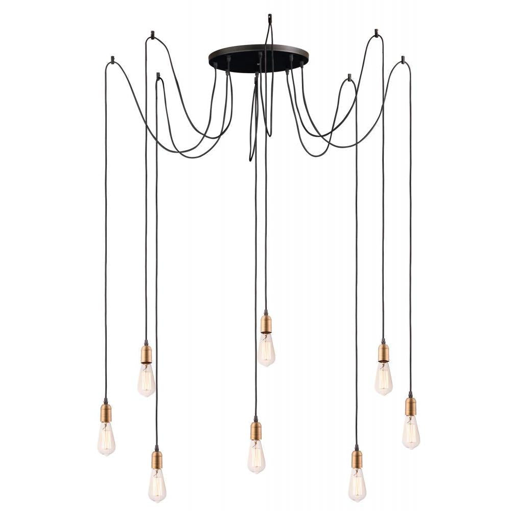 Early Electric 15.75 Inch 8 Light Pendant – Black / Antique Brass