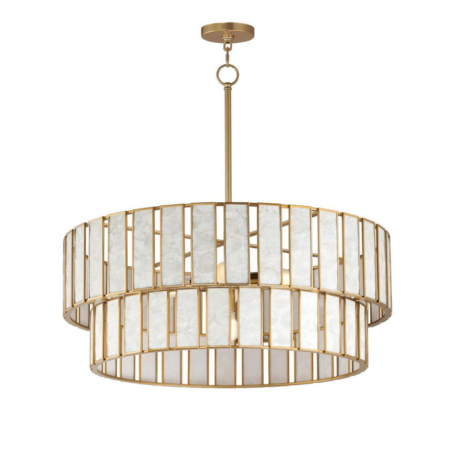 Miramar 32.75 Inch Chandelier – Capiz / Natural Aged Brass