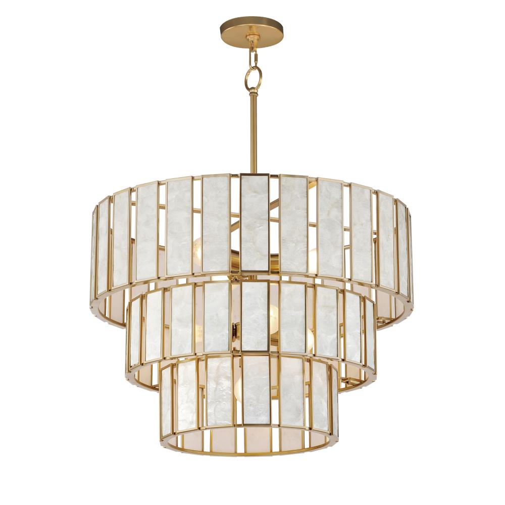 Miramar 25.75 Inch Chandelier – Capiz / Natural Aged Brass