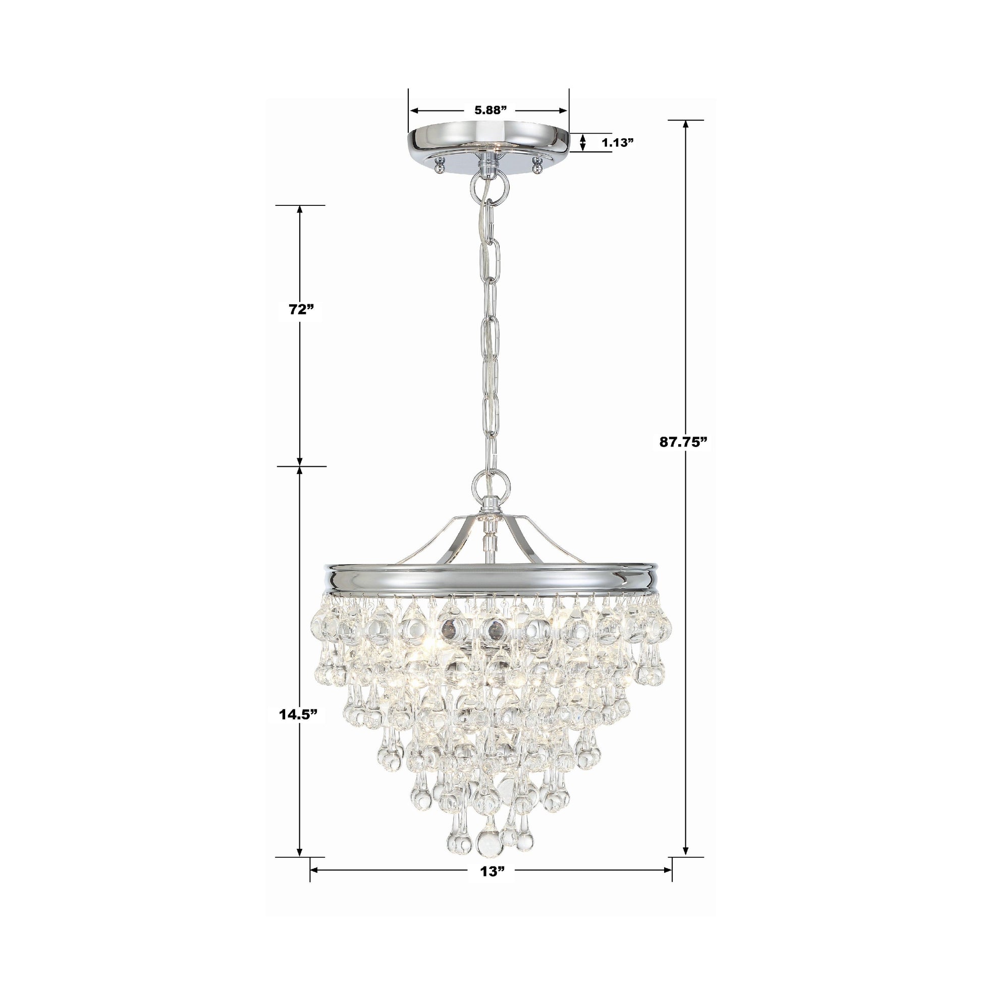Crystorama Calypso 130-CH – 13 Inch – 3 Light – Pendant Light – Polished Chrome – Damp Rated