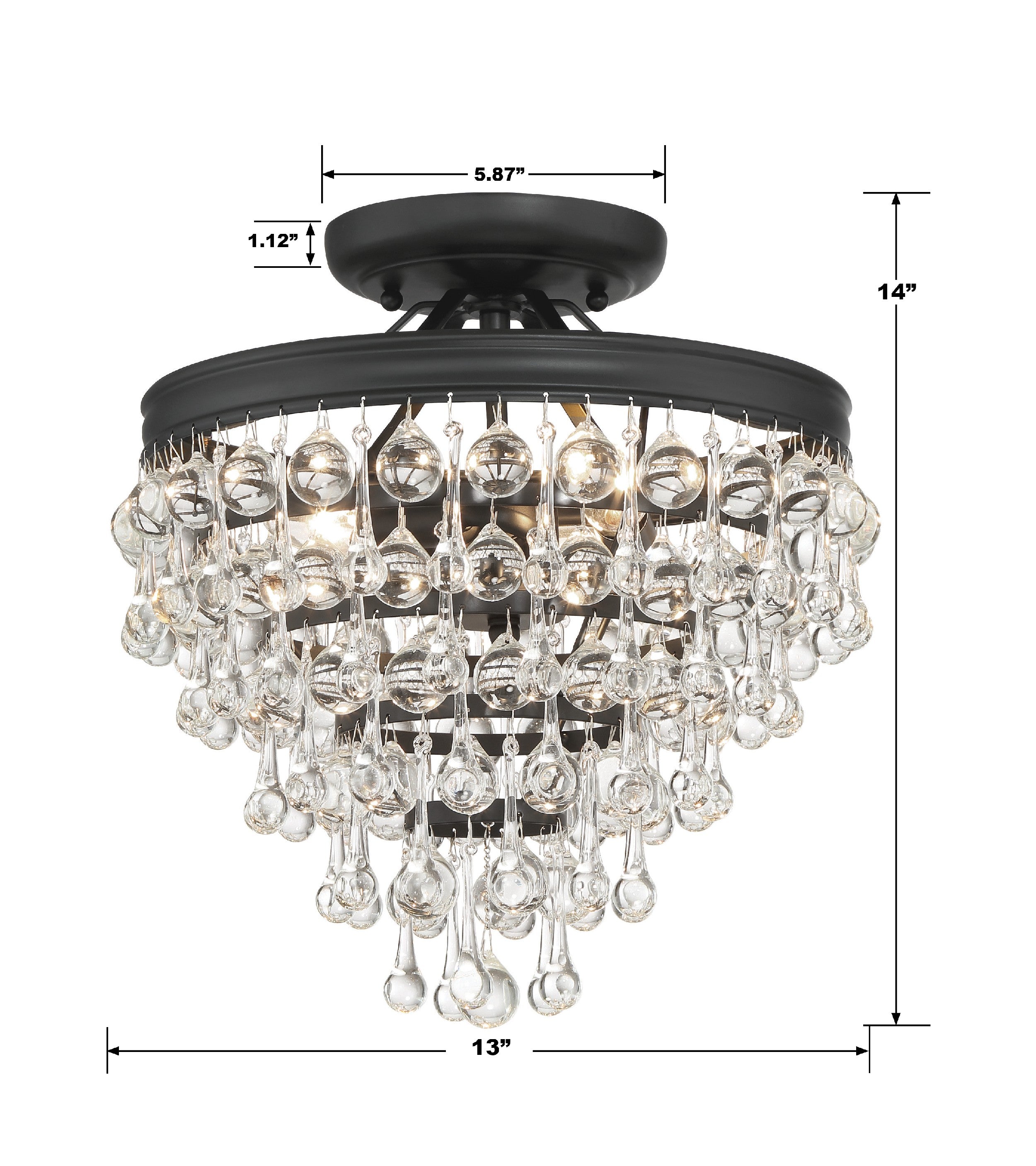 Crystorama Calypso 130-MK_CEILING – 13 Inch – 3 Light – Semi Flush Mount Light – Matte Black – Damp Rated