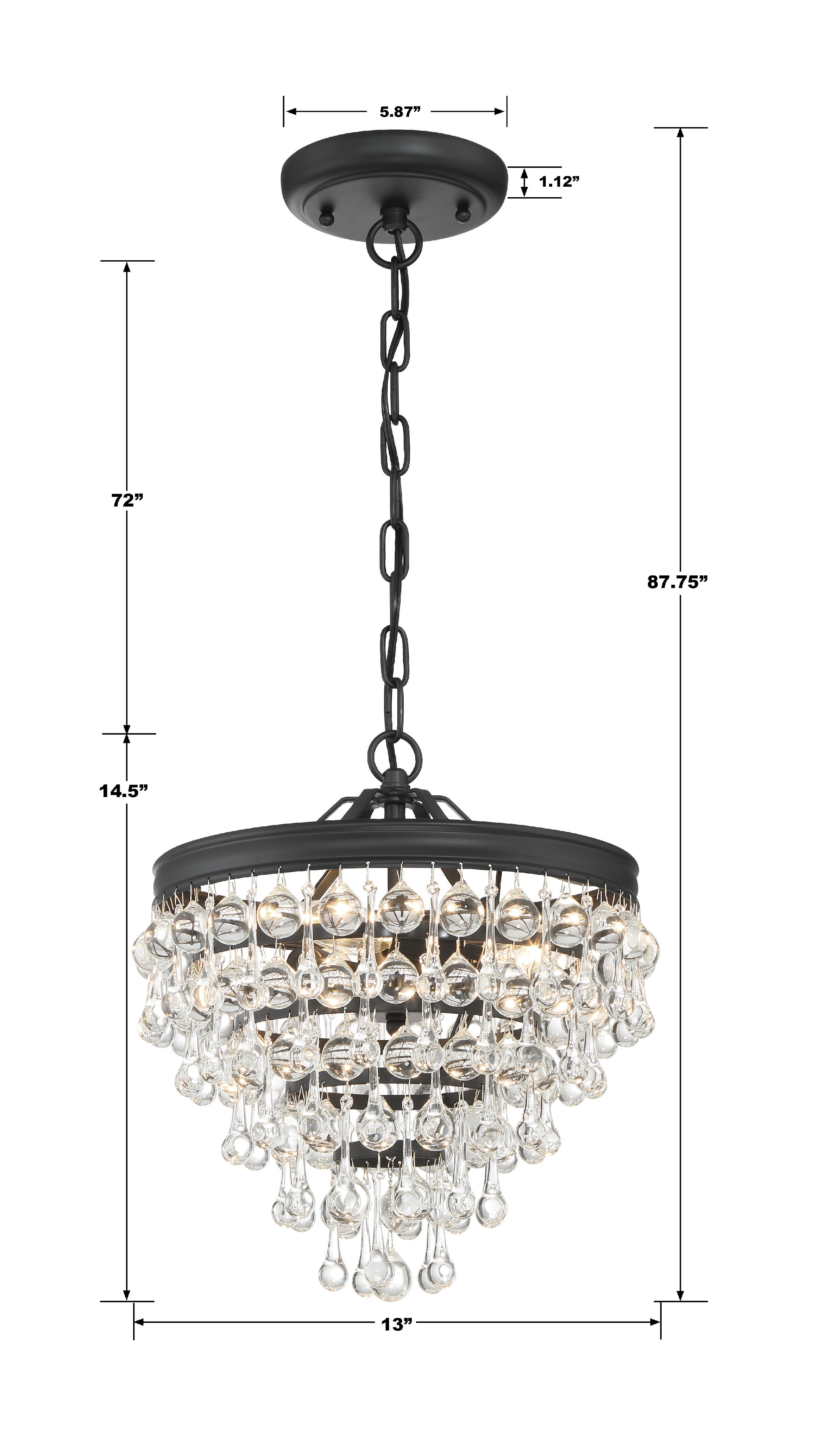 Crystorama Calypso 130-MK – 13 Inch – 3 Light – Pendant Light – Matte Black – Damp Rated