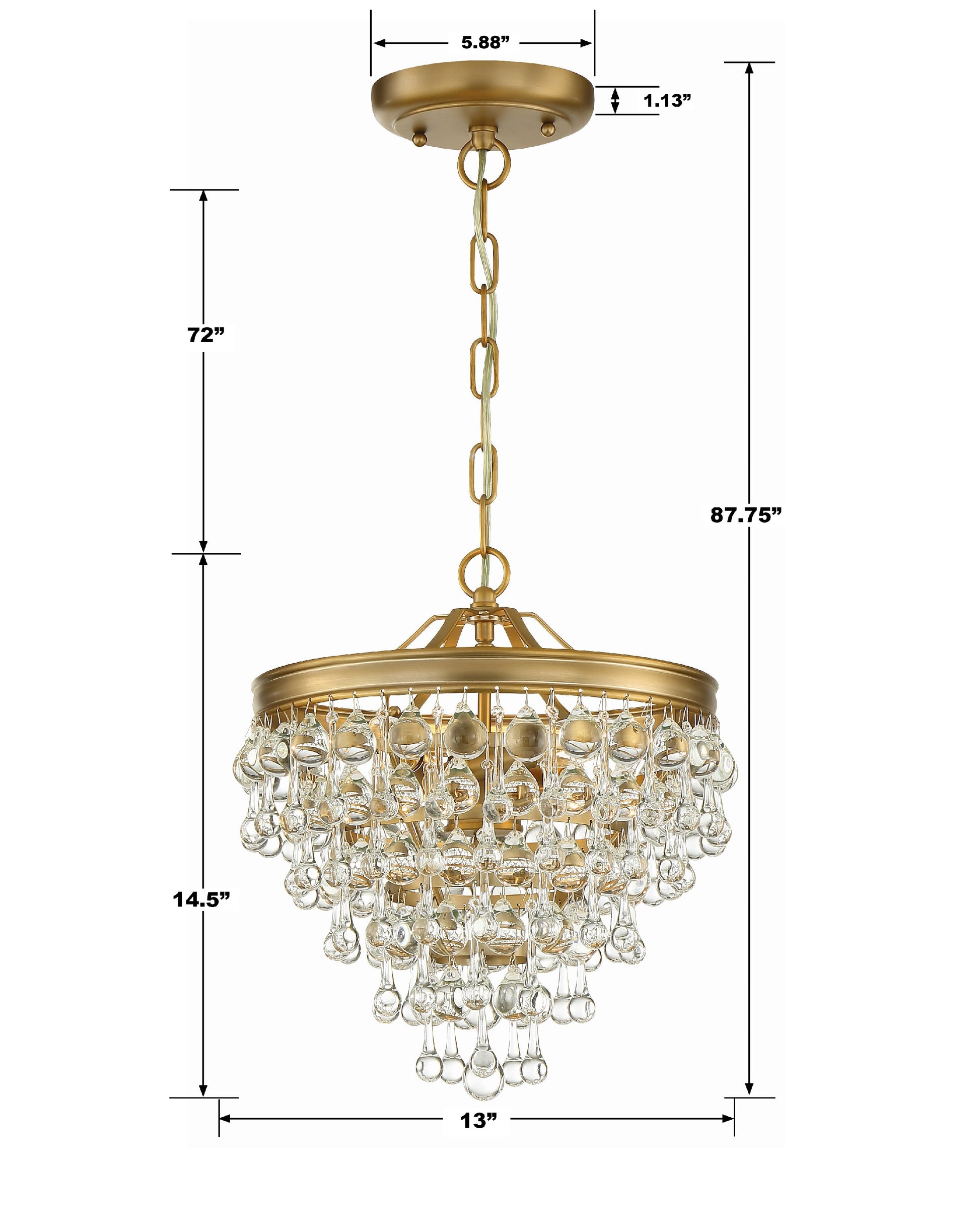 Crystorama Calypso 130-VG – 13 Inch – 3 Light – Pendant Light – Vibrant Gold – Damp Rated