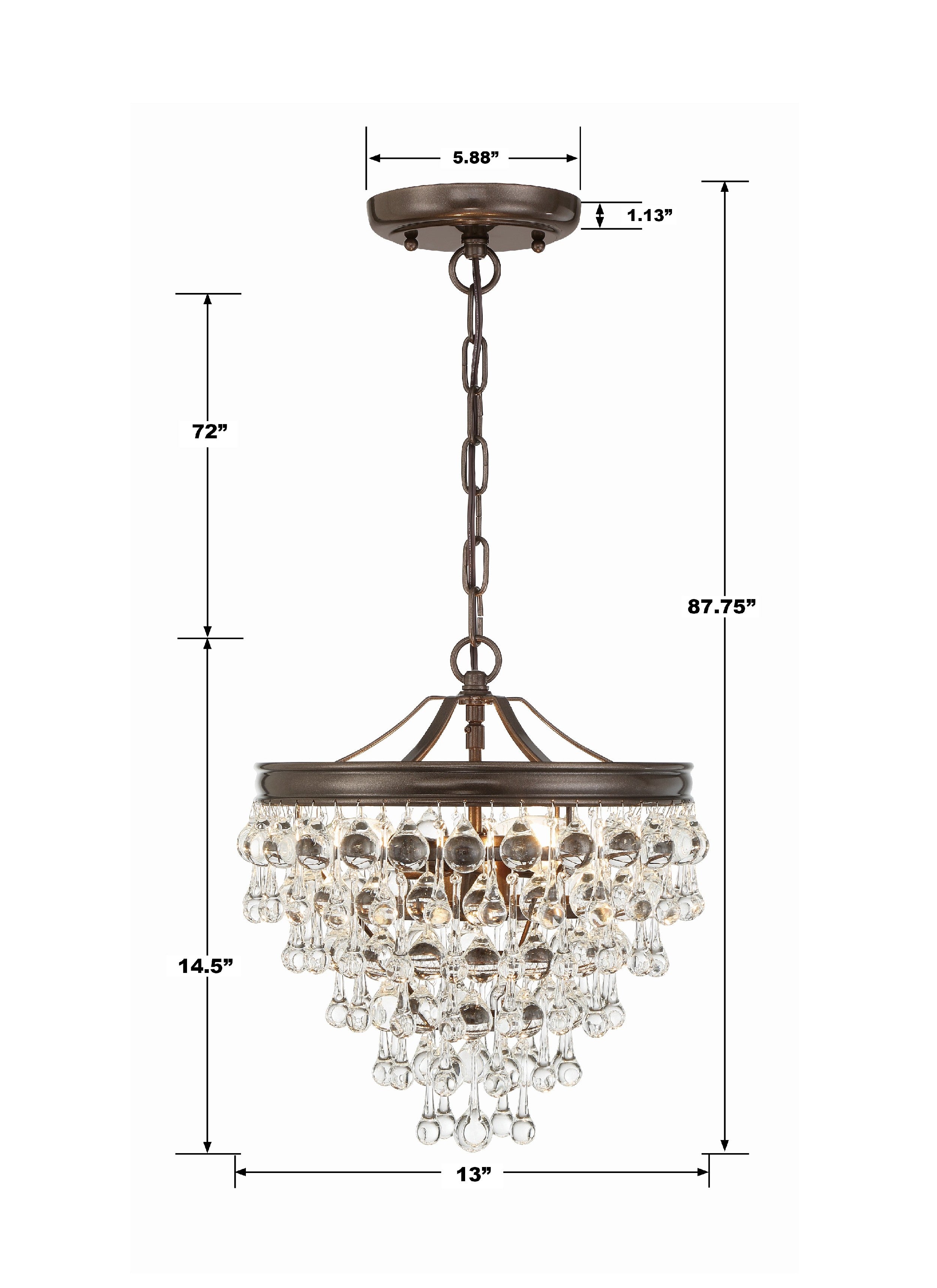 Crystorama Calypso 130-VZ – 13 Inch – 3 Light – Pendant Light – Vibrant Bronze – Damp Rated