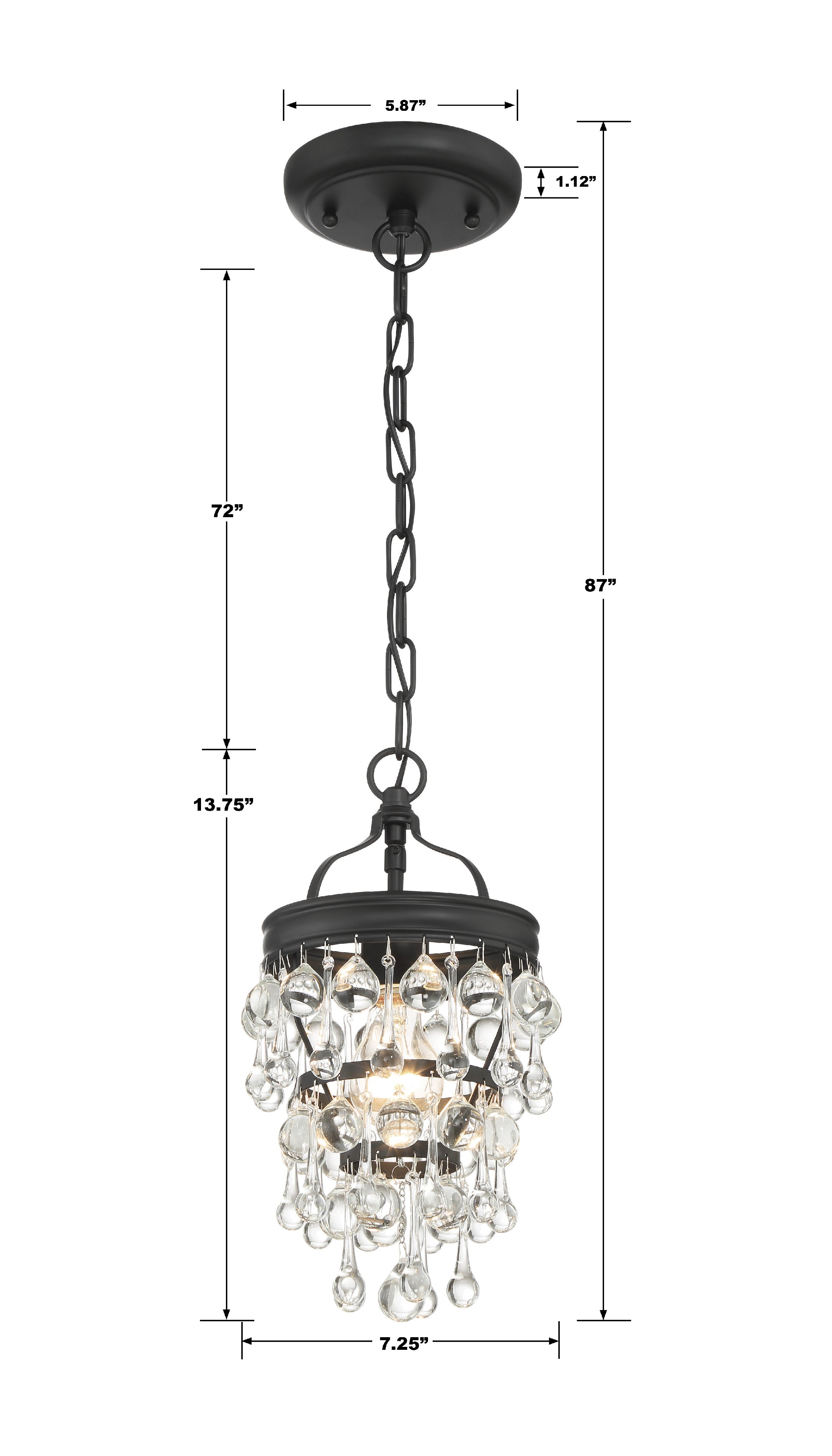 Crystorama Calypso 131-MK – 7.25 Inch – 1 Light – Pendant Light – Matte Black – Damp Rated