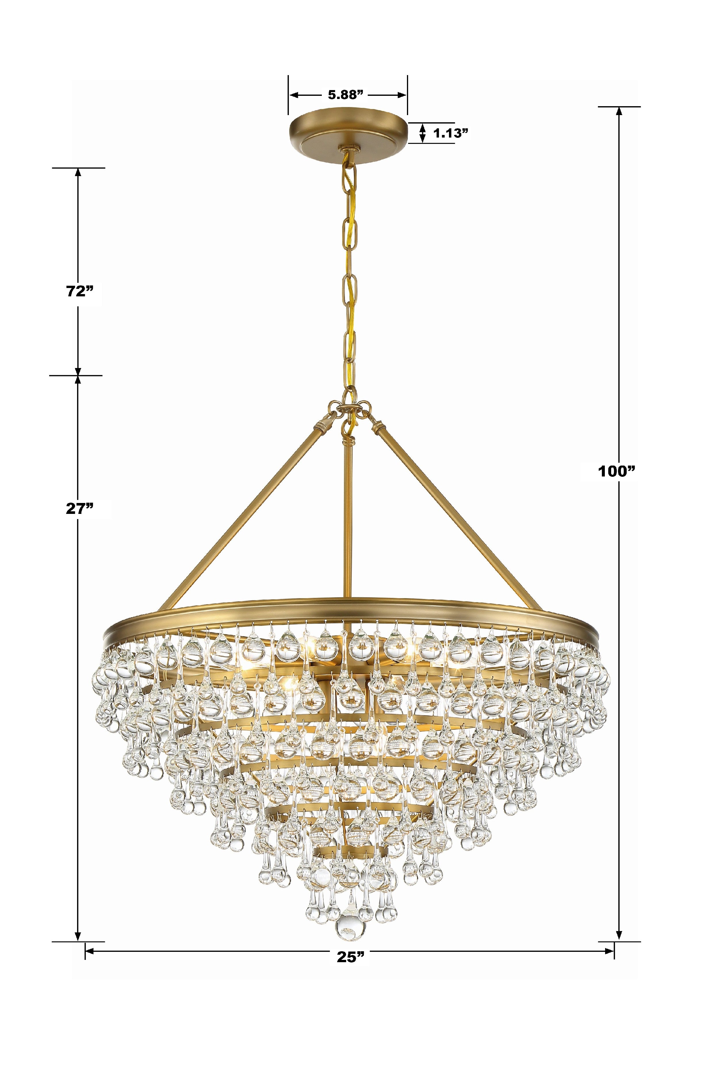 Crystorama Calypso 137-VG – 25 Inch – 8 Light – Chandelier – Vibrant Gold – Damp Rated