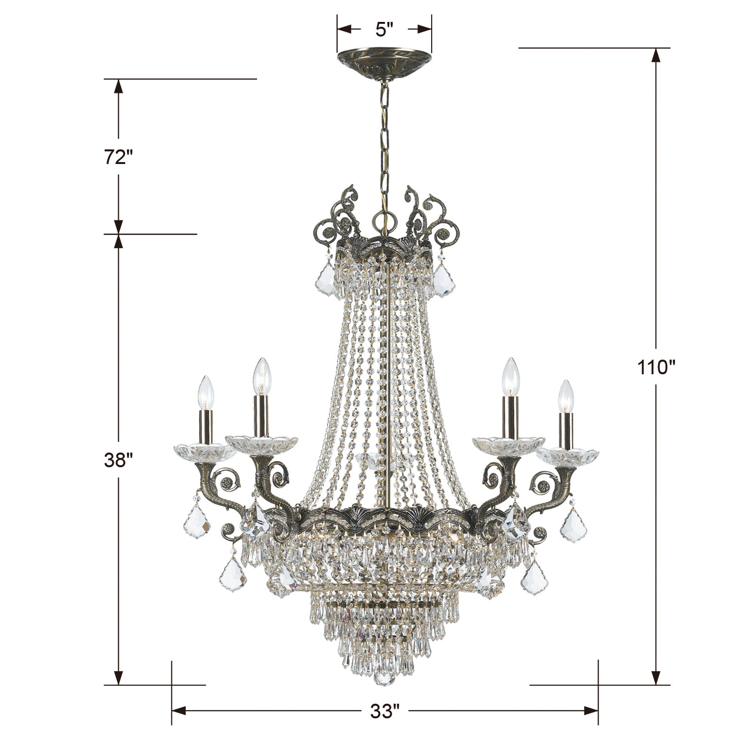 Crystorama Majestic 1486-HB-CL-MWP – 33 Inch – 11 Light – Chandelier – Historic Brass – Dry Rated