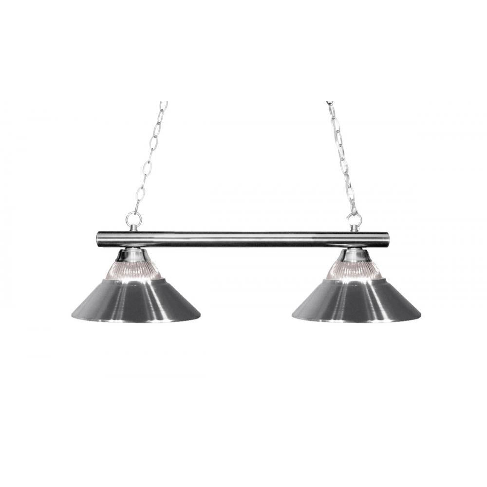 2 Light Billiard Table Light -Clear Ribbed + Chrome