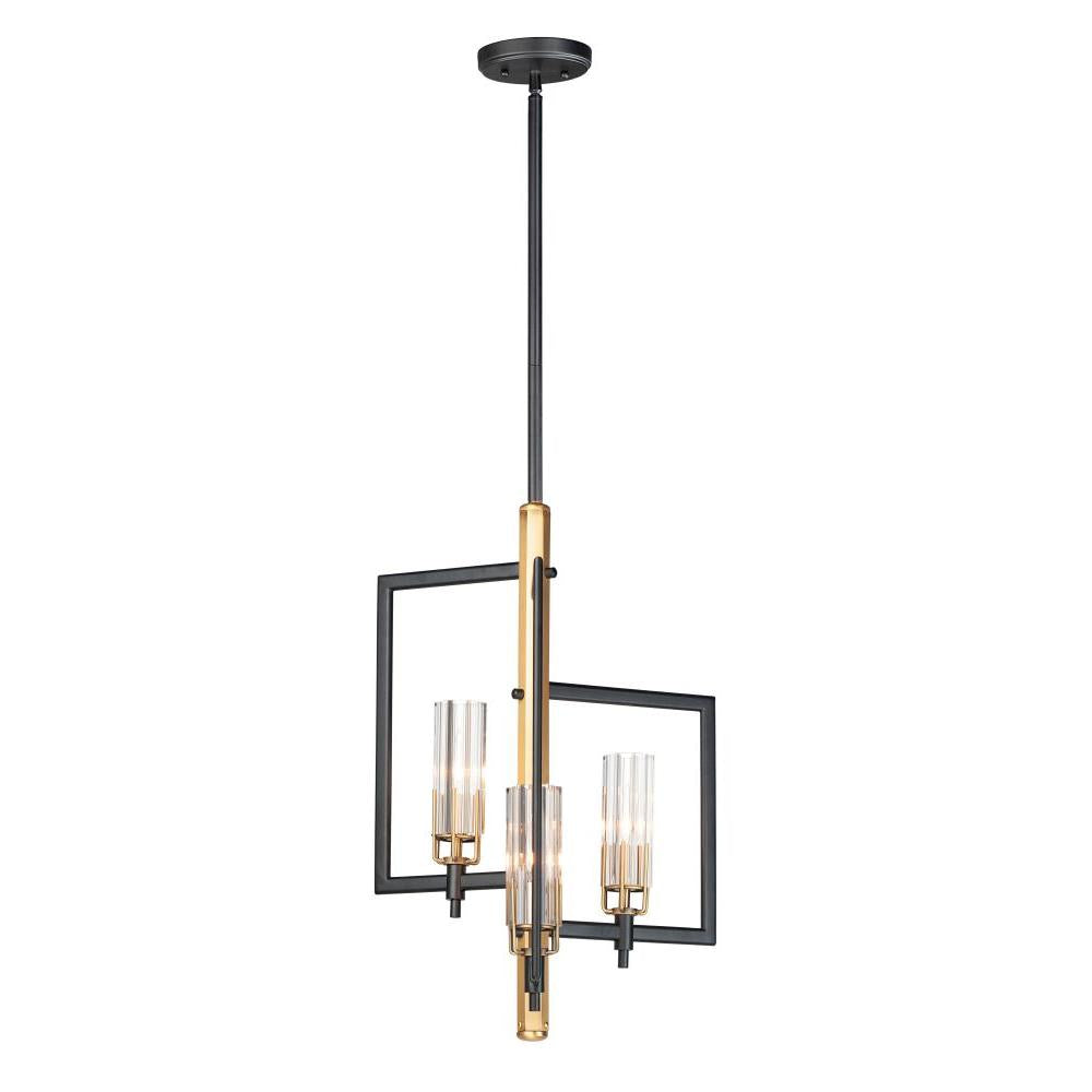 Flambeau 12.75 Inch Semi Flush Mount Light – Black / Antique Brass