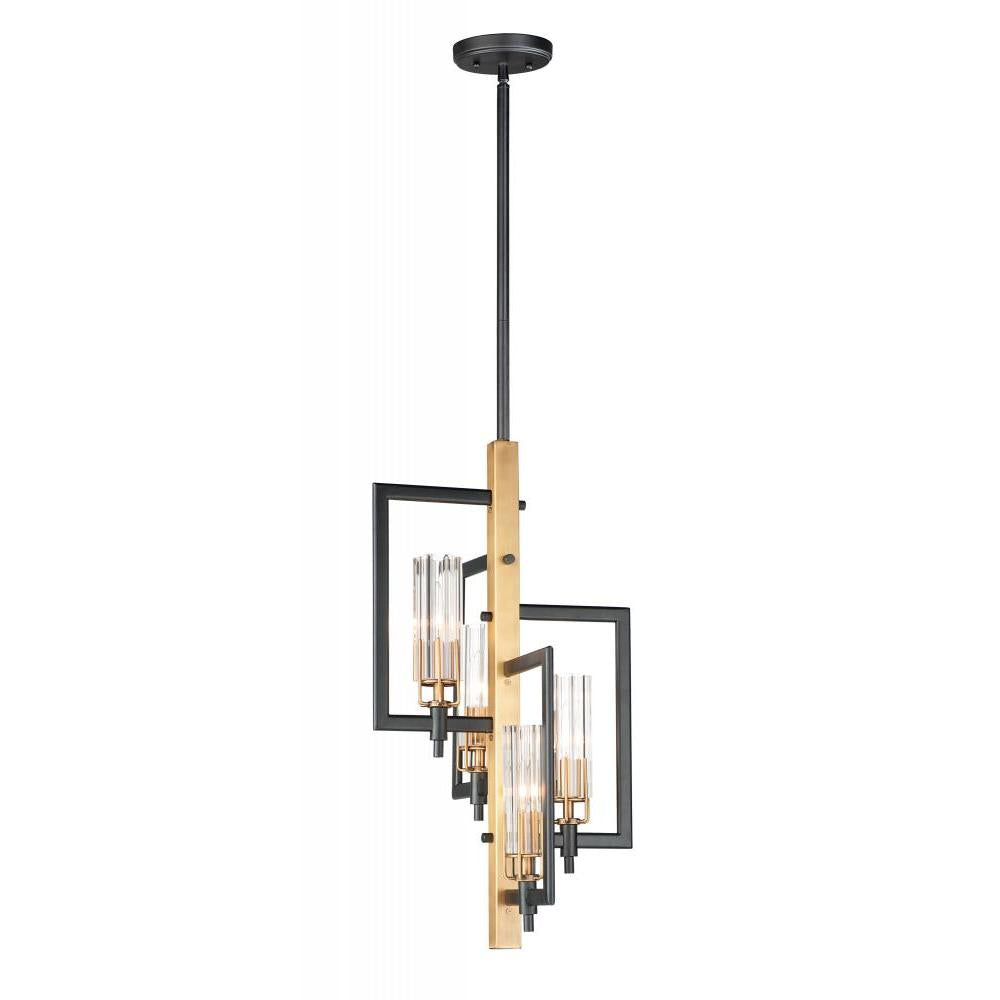 Flambeau 13 Inch Semi Flush Mount Light – Black / Antique Brass