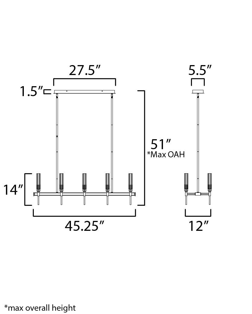 12 Inch Linear Pendant – Black / Antique Brass