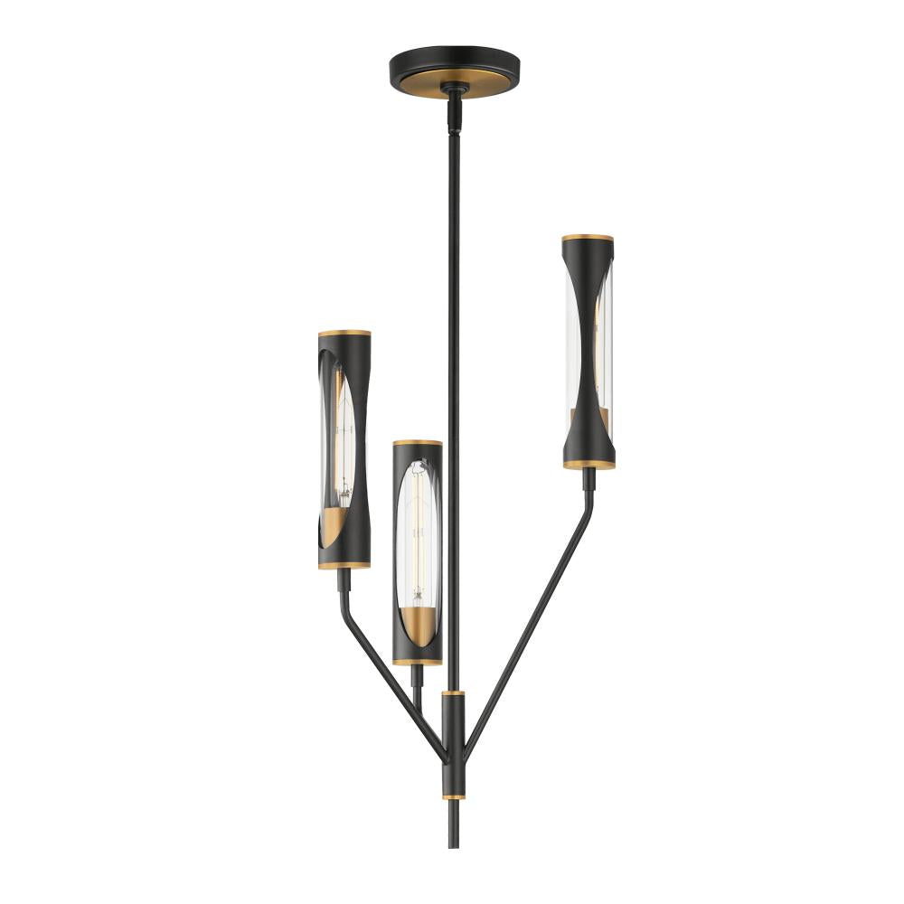 Regent 14 Inch 3 Light Pendant – Black / Antique Brass