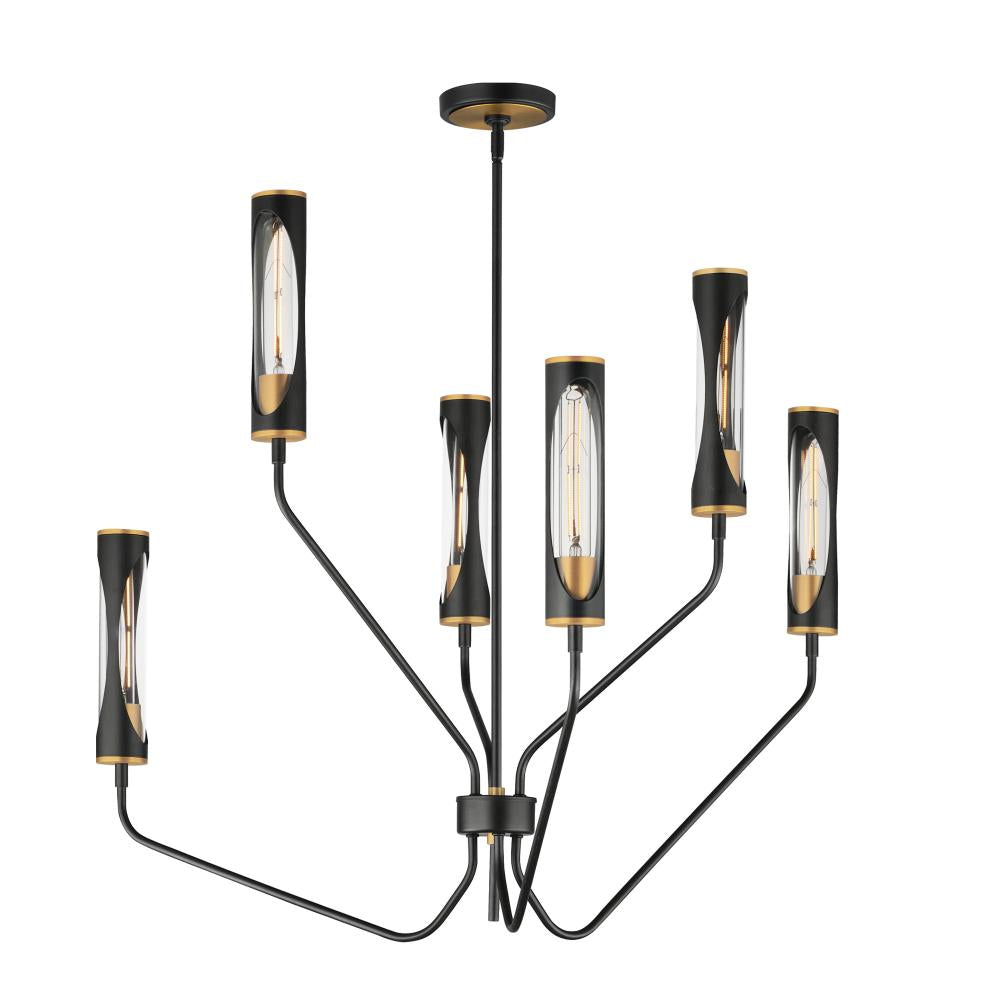 Regent 36 Inch 6 Light Multi-Tier Chandelier – Black / Antique Brass