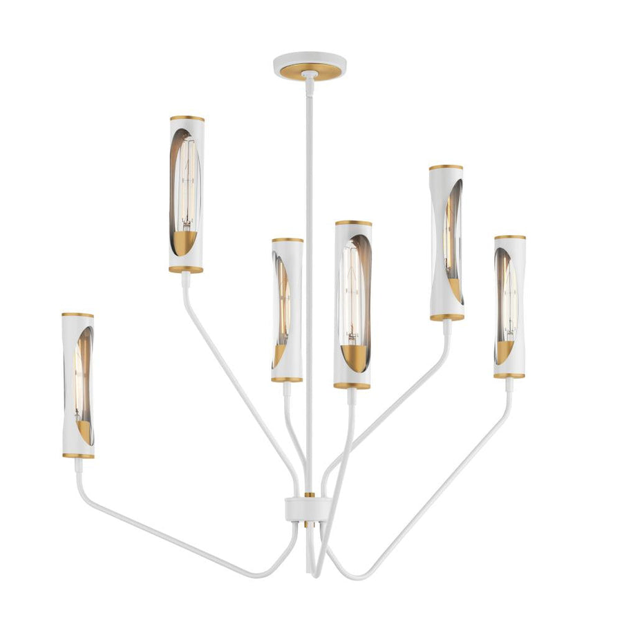 Regent 36 Inch 6 Light Multi-Tier Chandelier – Light French Gray / Natural Aged Brass