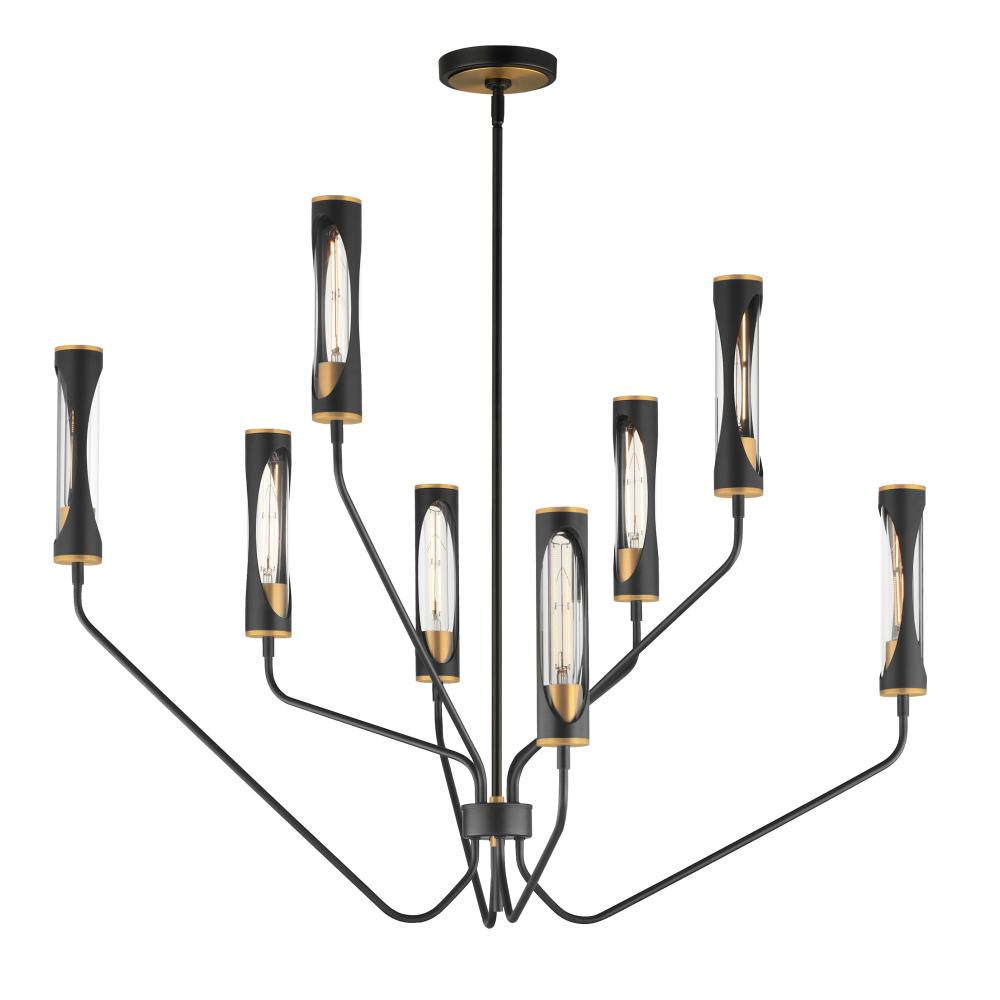 Regent 40 Inch 8 Light Multi-Tier Chandelier – Black / Antique Brass