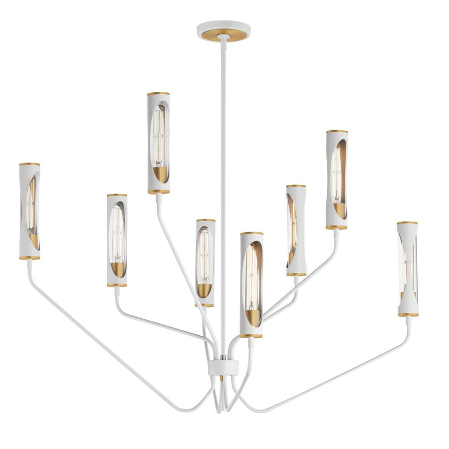 Regent 40 Inch 8 Light Multi-Tier Chandelier – Light French Gray / Natural Aged Brass