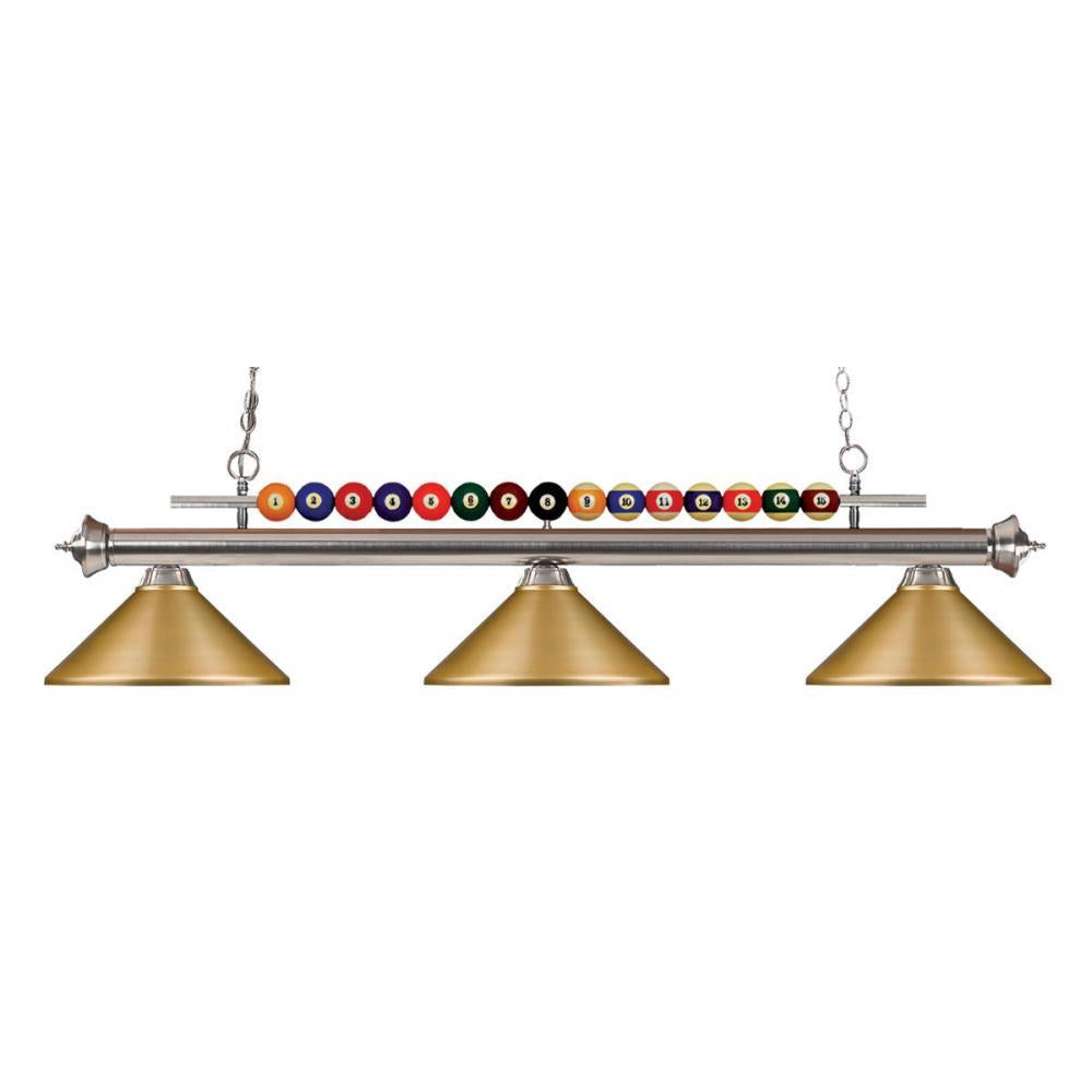 3 Light Billiard Table Light -Satin Gold