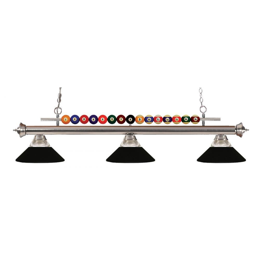 3 Light Billiard Table Light -Clear Ribbed + Matte Black