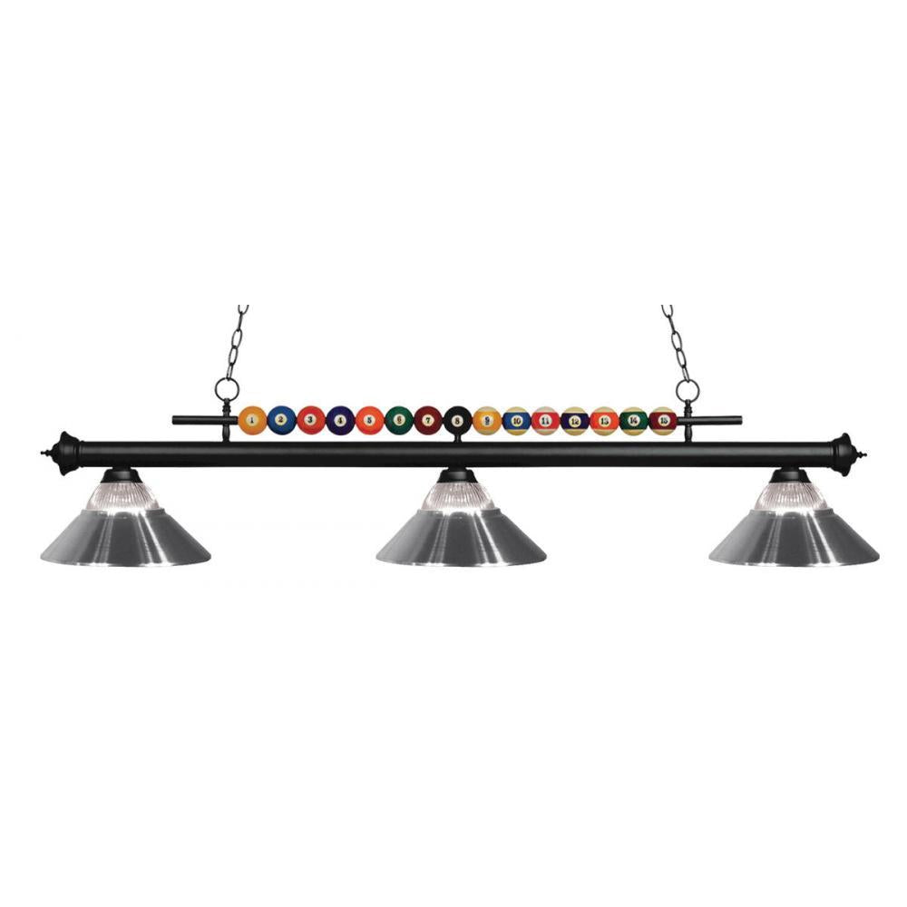 3 Light Billiard Table Light -Clear Ribbed + Chrome