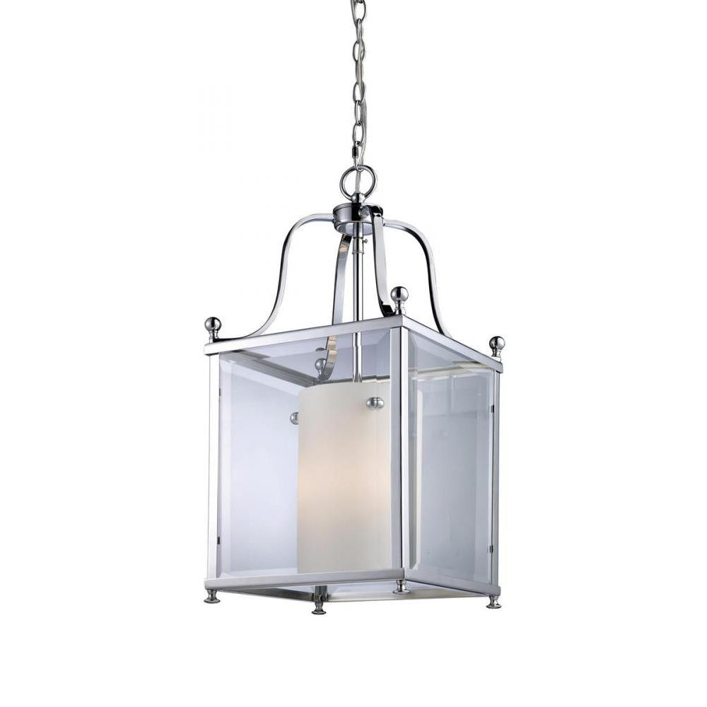 3 Light Pendant-Clear Beveled Outside; Matte Opal Inside