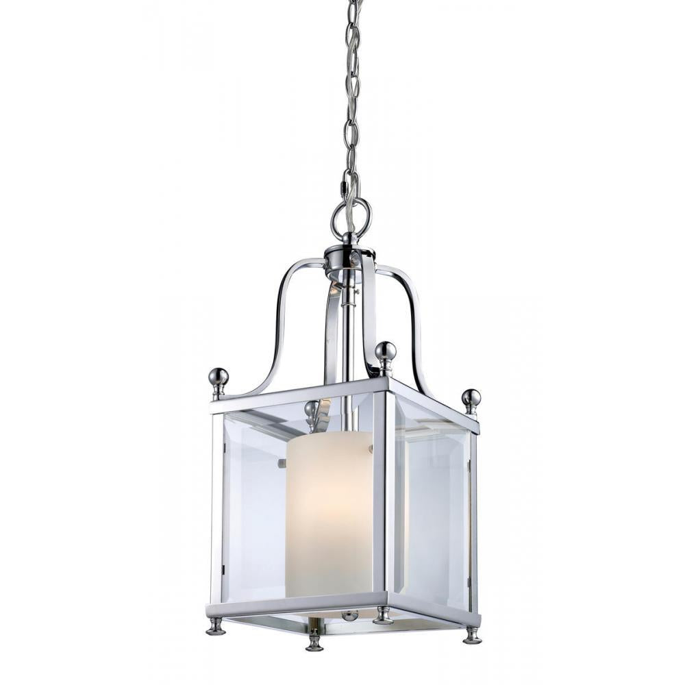 3 Light Pendant-Clear Beveled Outside; Matte Opal Inside