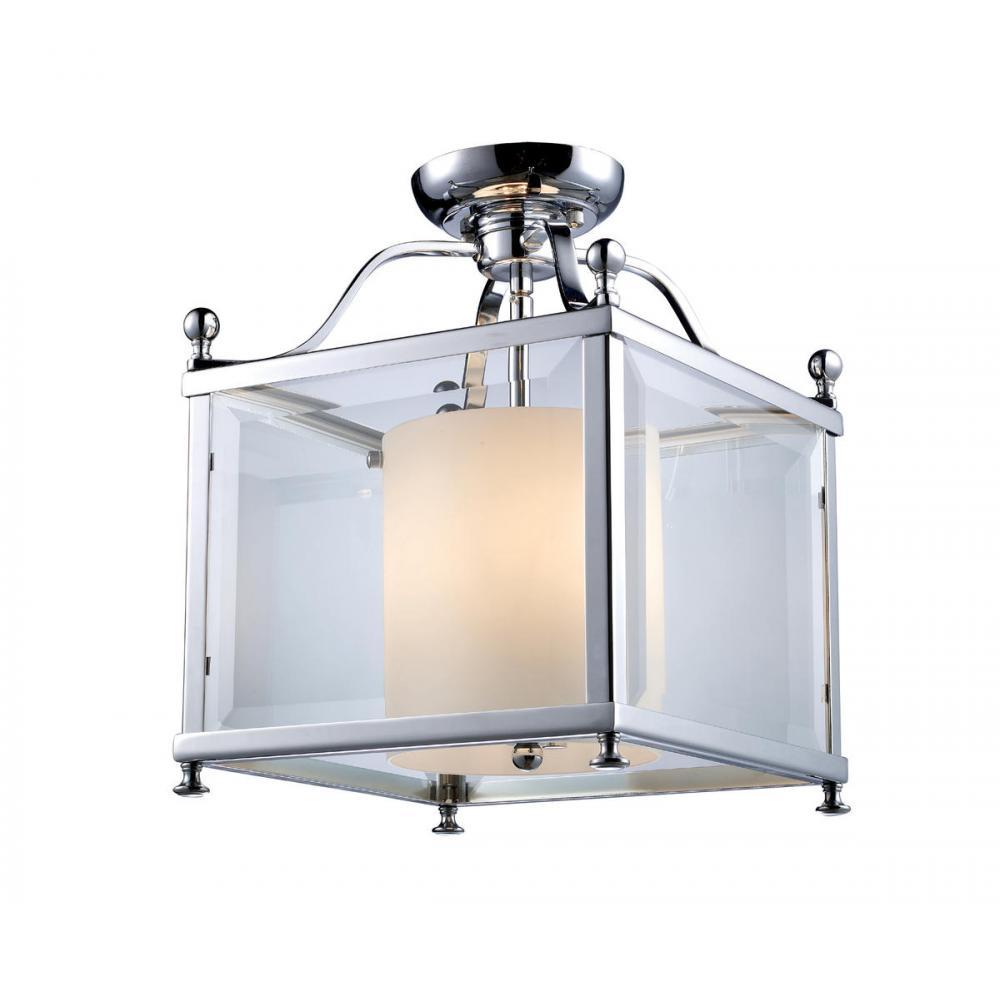 3 Light Semi Flush Mount Light-Clear Beveled Outside; Matte Opal Inside