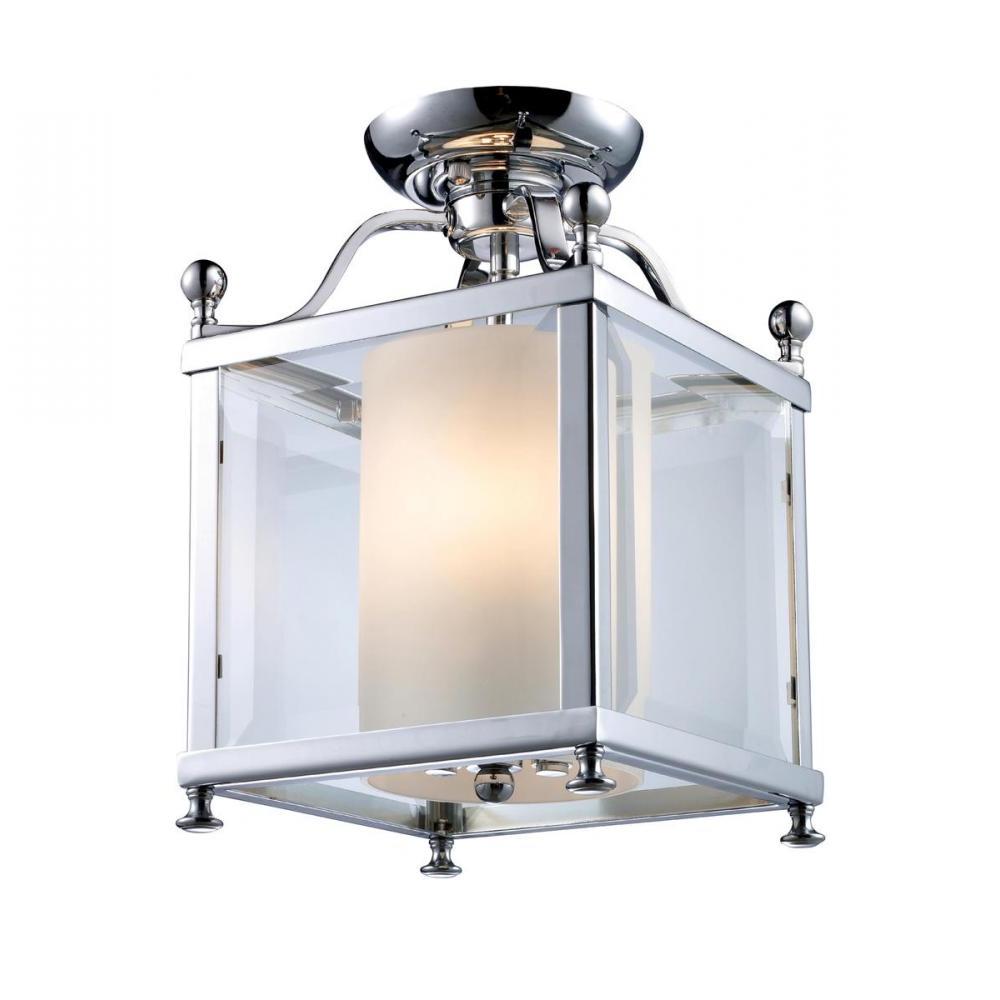 3 Light Semi Flush Mount Light-Clear Beveled Outside; Matte Opal Inside