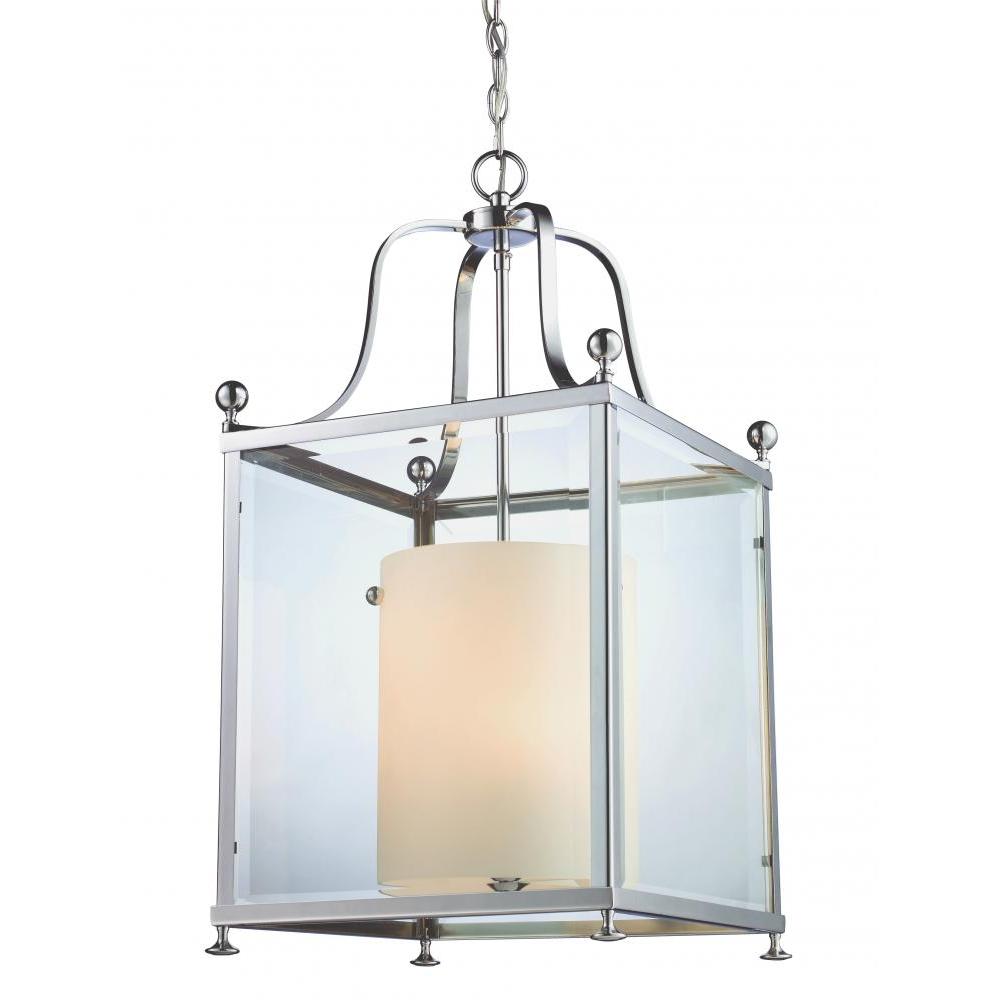 6 Light Pendant-Clear Beveled Outside; Matte Opal Inside