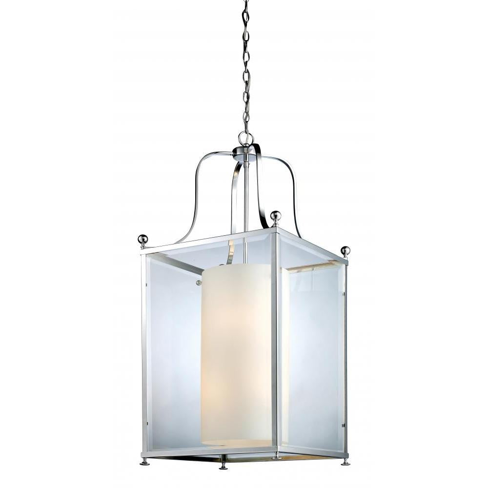 8 Light Pendant-Clear Beveled Outside; Matte Opal Inside