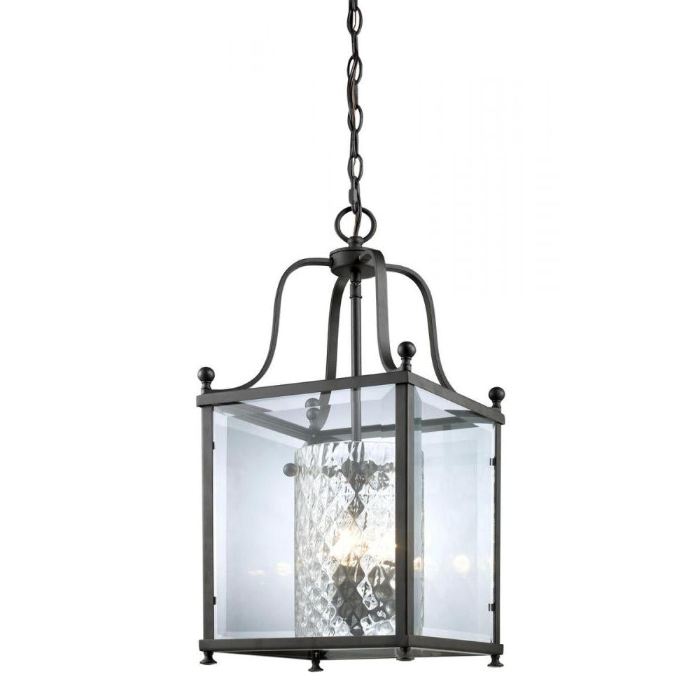 3 Light Pendant-Clear Beveled Outside; Clear Hammered Inside