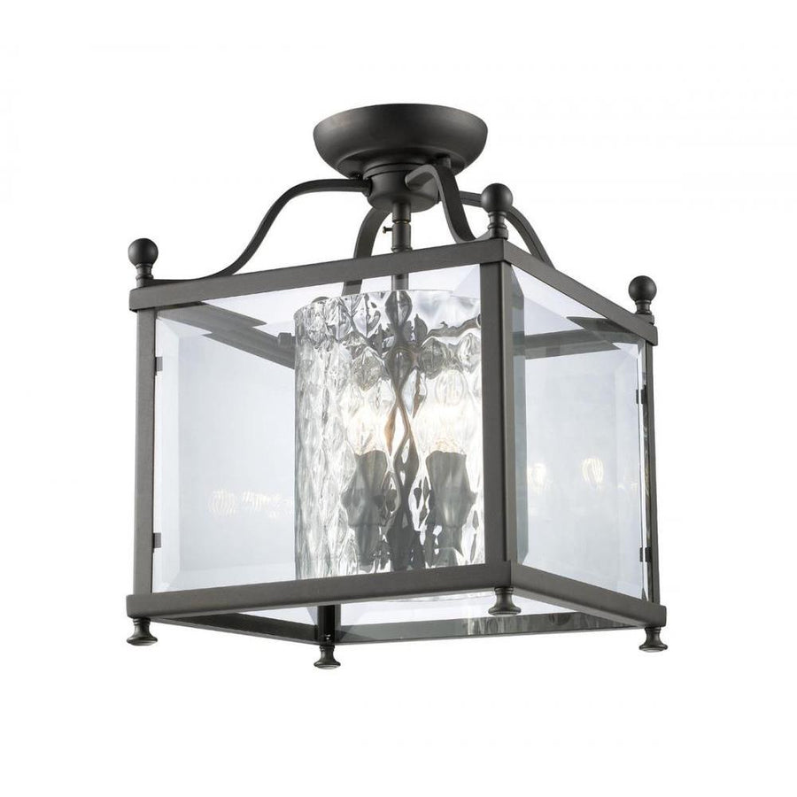3 Light Semi Flush Mount Light-Clear Beveled Outside; Clear Hammered Inside