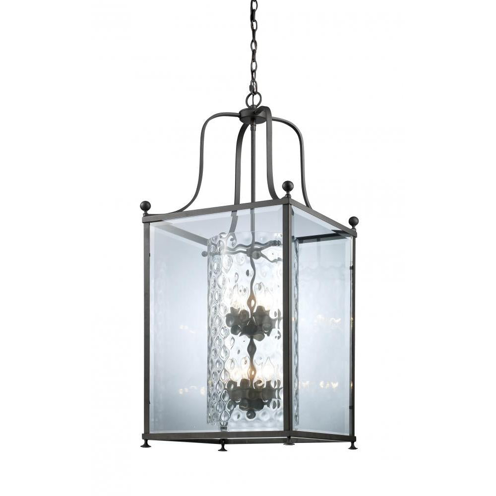 8 Light Chandelier-Clear Beveled Outside; Clear Hammered Inside