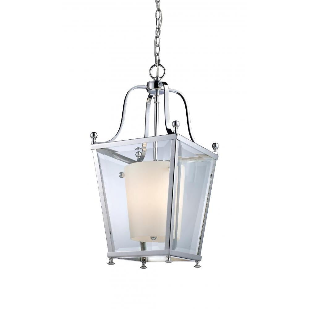 3 Light Pendant-Clear Beveled Outside; Matte Opal Inside
